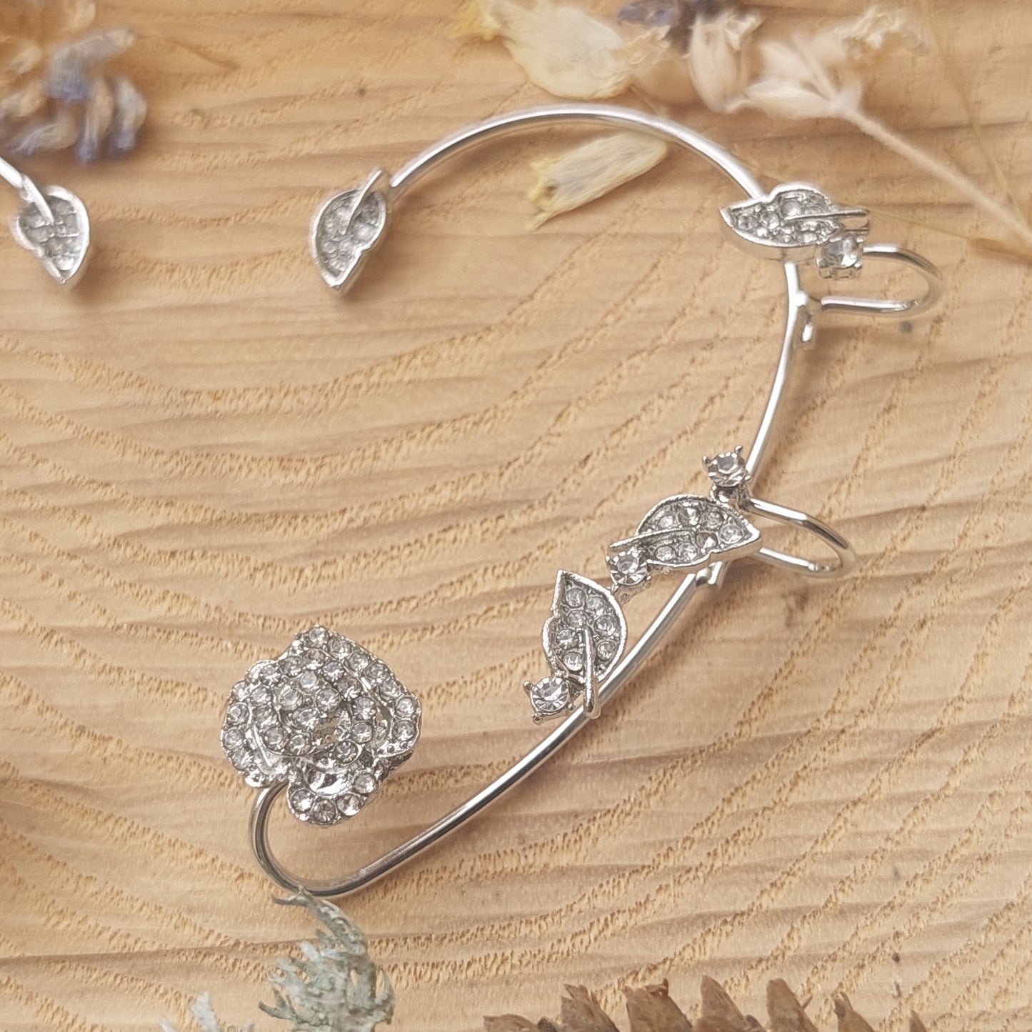 Elven Ear Cuffs with Crystal Flowers – No Piercing Fairy Earrings in Gold & Silver