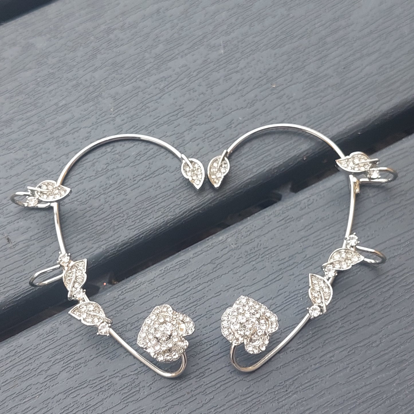 Elven Ear Cuffs with Crystal Flowers – No Piercing Fairy Earrings in Gold & Silver