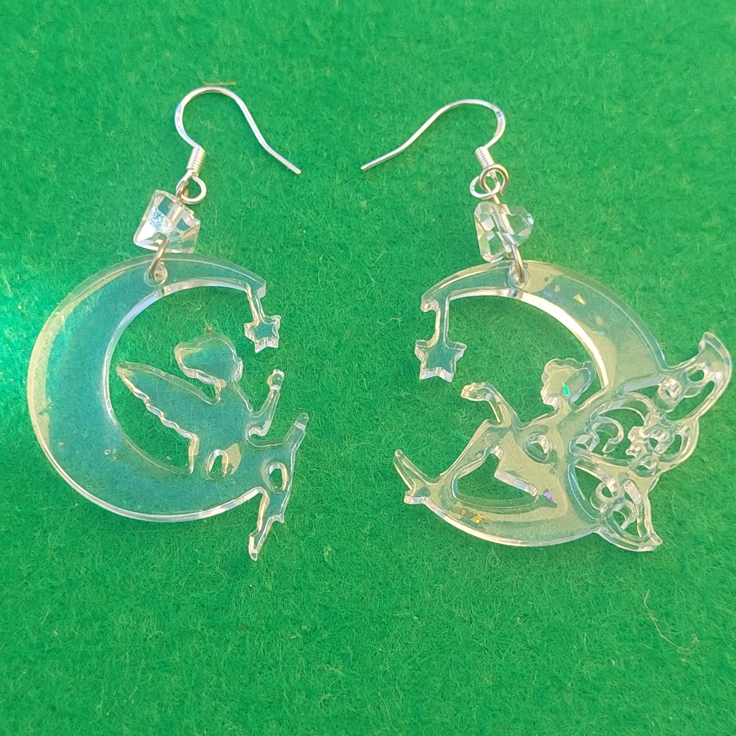 Fairy Resin Earrings – Asymmetrical Transparent Handmade Jewelry | Lightweight Hypoallergenic Dangle Earrings or Necklace Set