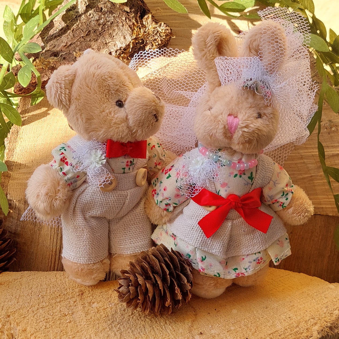 Wedding Plush Toy Couple – Teddy Bears & Bunnies in Bridal Outfits, 12 cm – Romantic Keychain, Gift & Home Decor
