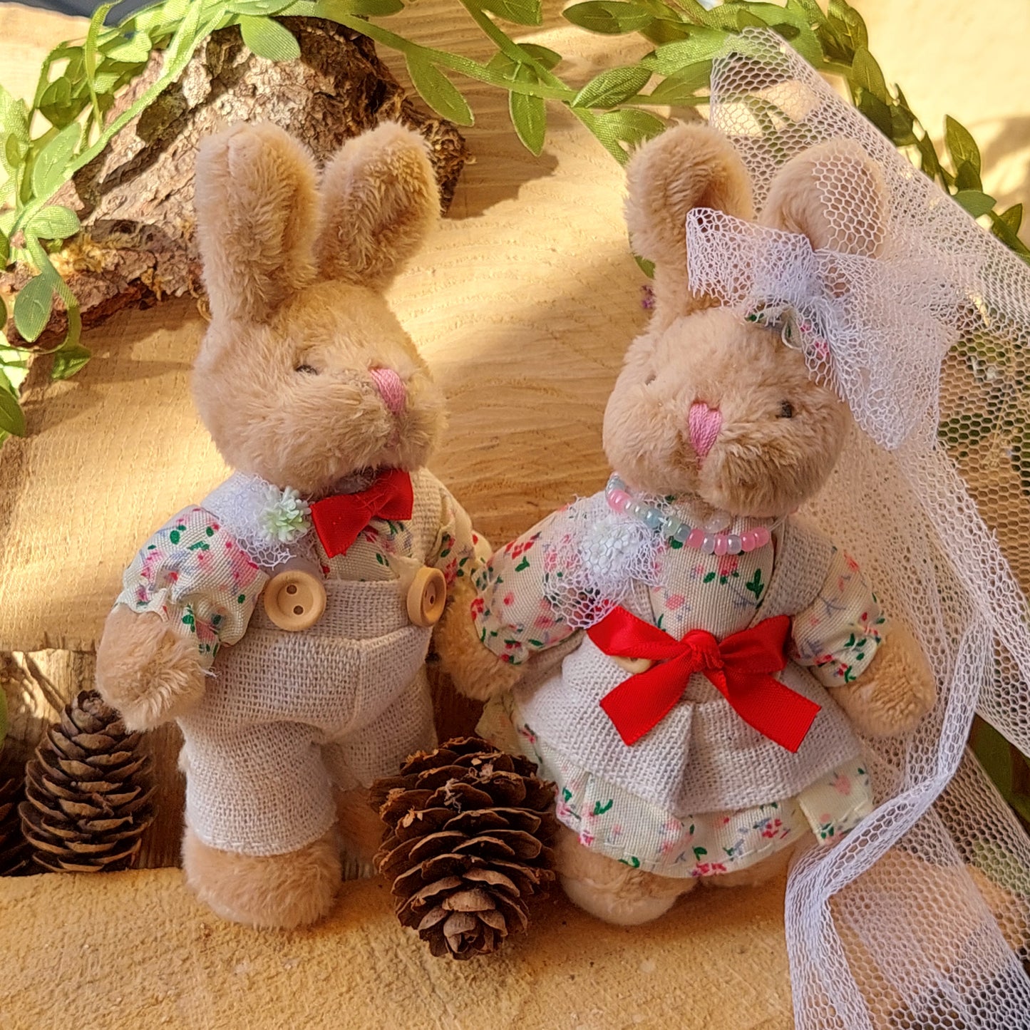 Wedding Plush Toy Couple – Teddy Bears & Bunnies in Bridal Outfits, 12 cm – Romantic Keychain, Gift & Home Decor