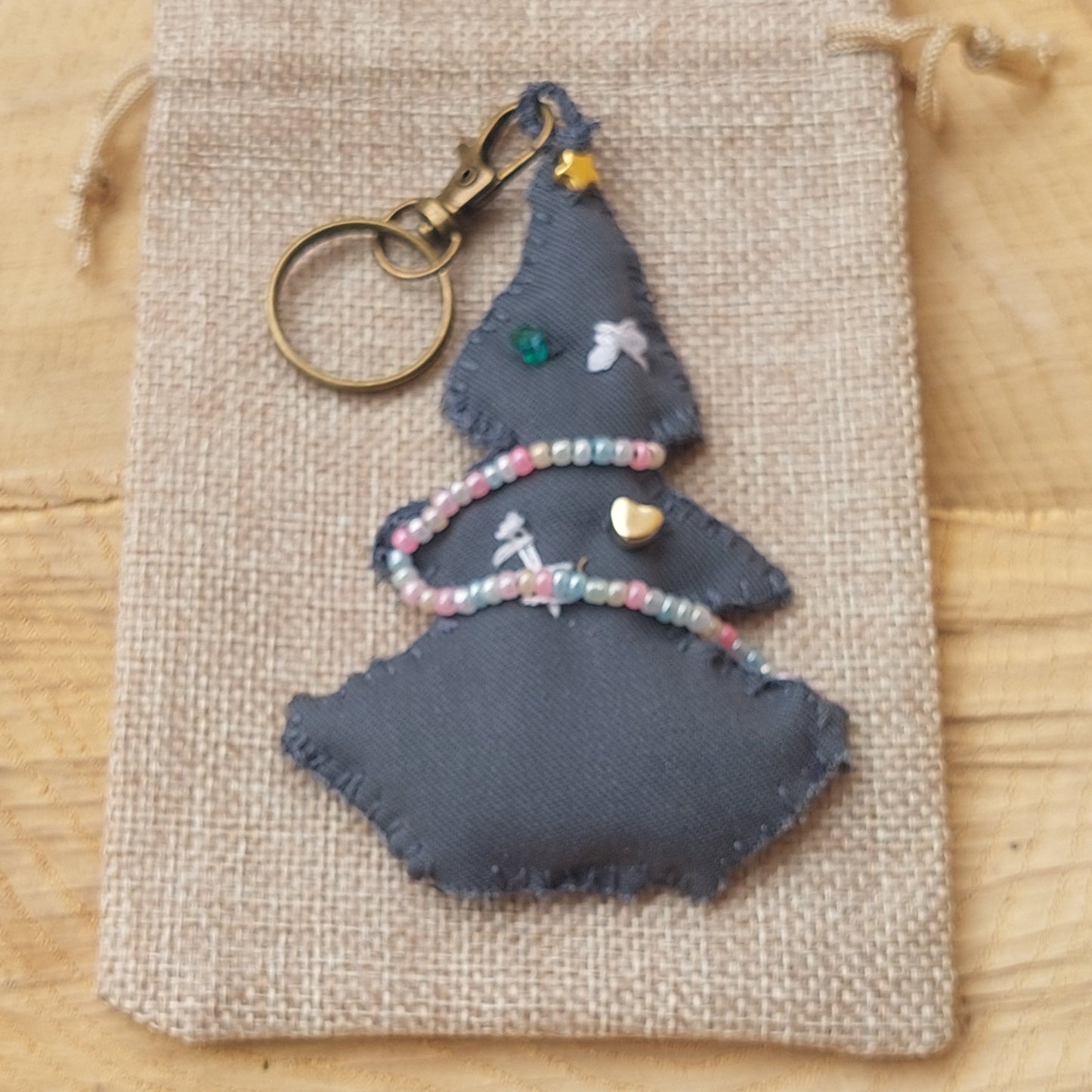 Alternative Christmas Tree Keychain – Gothic Boho Handmade Plush Charm | Unique Backpack & Bag Accessory with Gift Bag