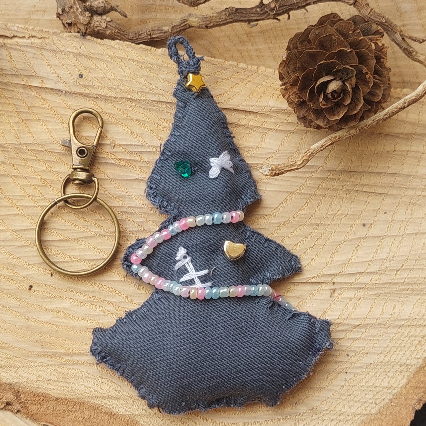 Alternative Christmas Tree Keychain – Gothic Boho Handmade Plush Charm | Unique Backpack & Bag Accessory with Gift Bag