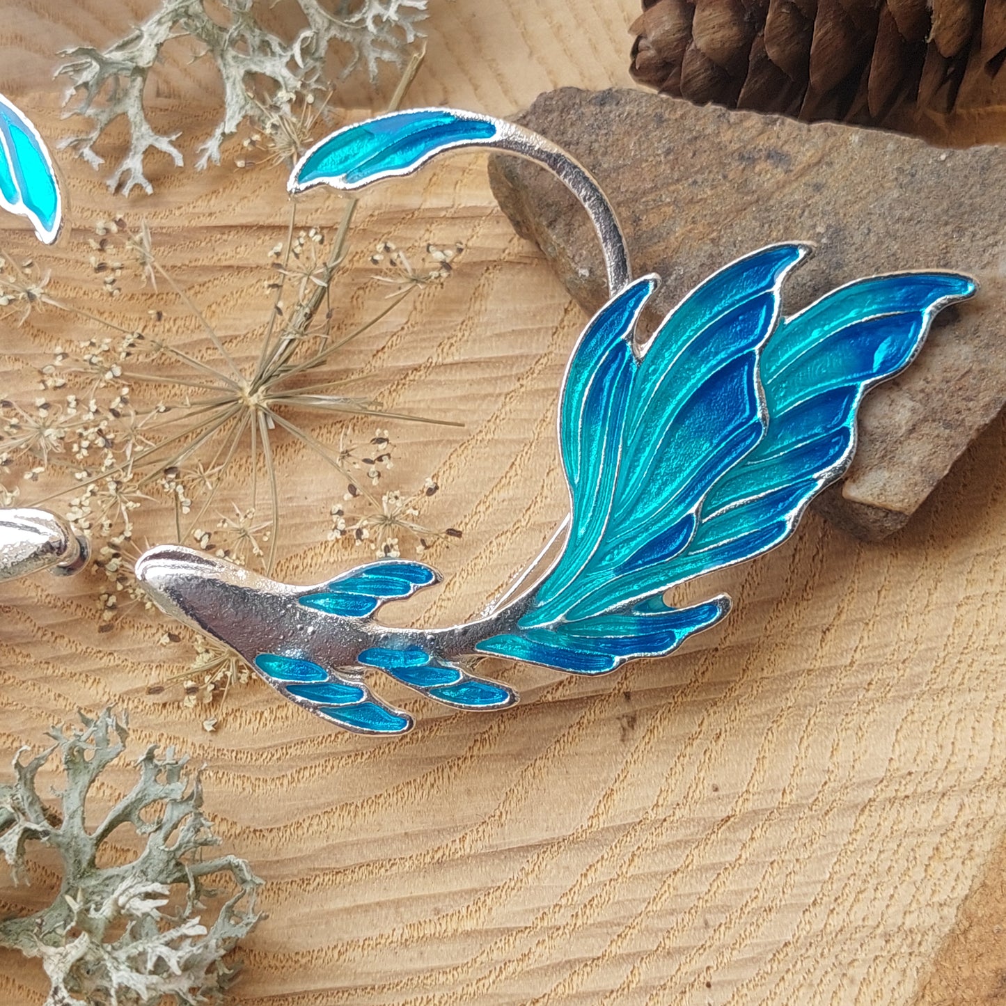 Elf Ear Cuff Earrings – Blue Enamel Goldfish Fairy Jewelry | Cosplay Anime Clip for Small Ears with Gift Box