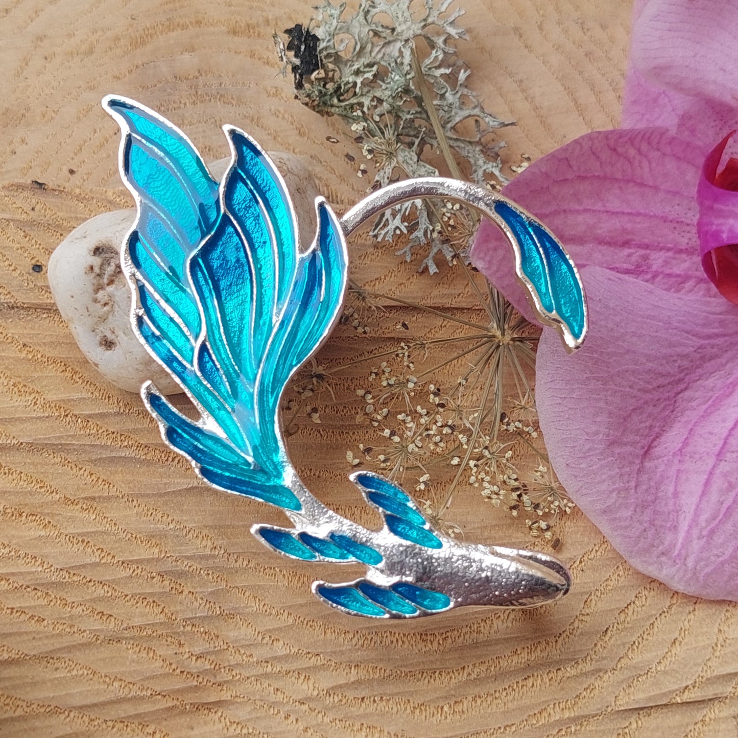 Elf Ear Cuff Earrings – Blue Enamel Goldfish Fairy Jewelry | Cosplay Anime Clip for Small Ears with Gift Box