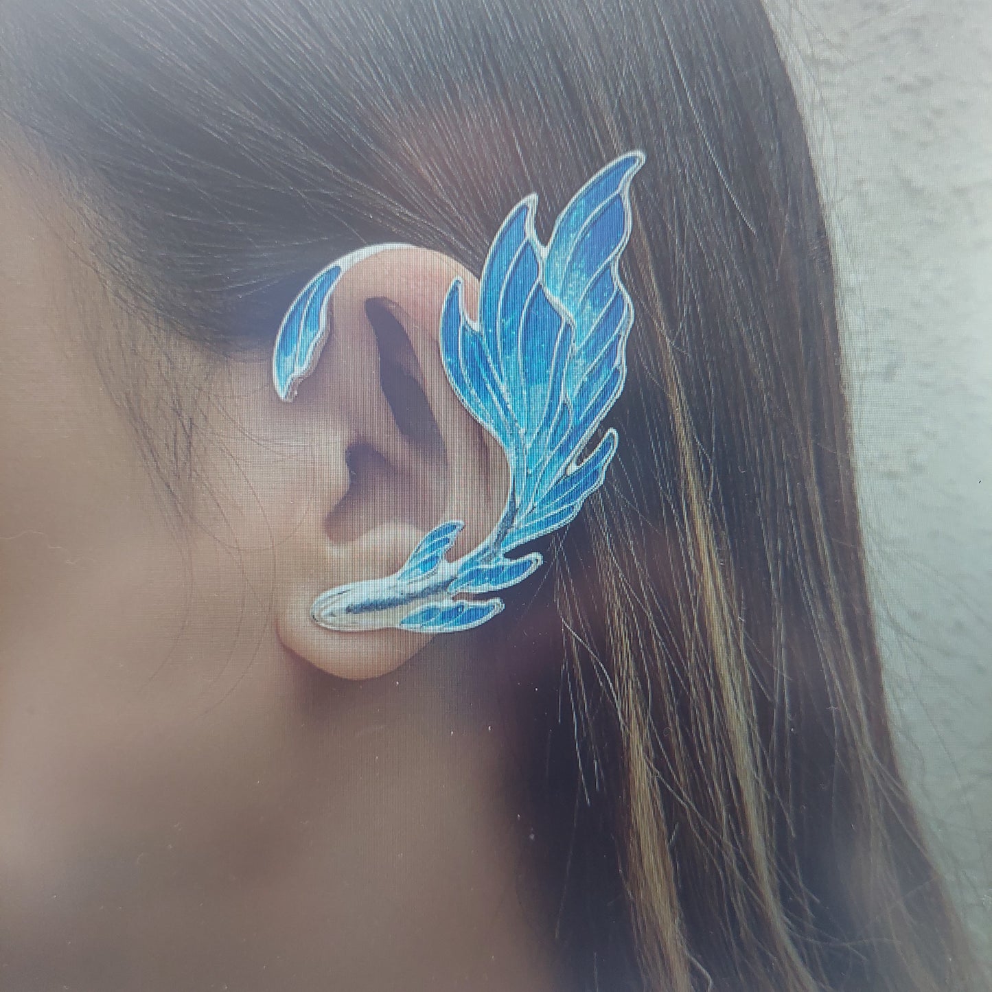 Elf Ear Cuff Earrings – Blue Enamel Goldfish Fairy Jewelry | Cosplay Anime Clip for Small Ears with Gift Box