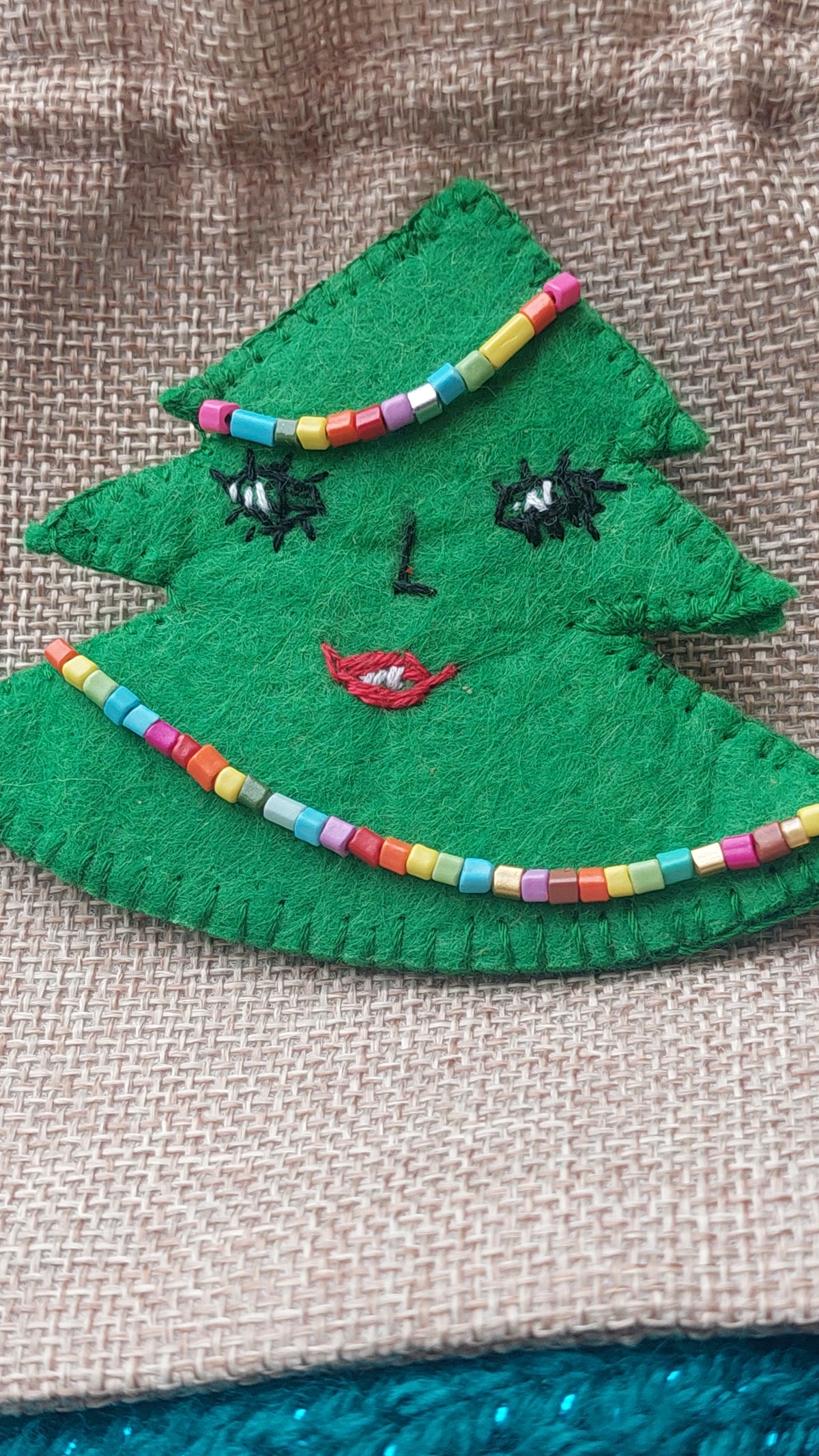 Handmade Christmas tree brooch in unique decorative gift packaging