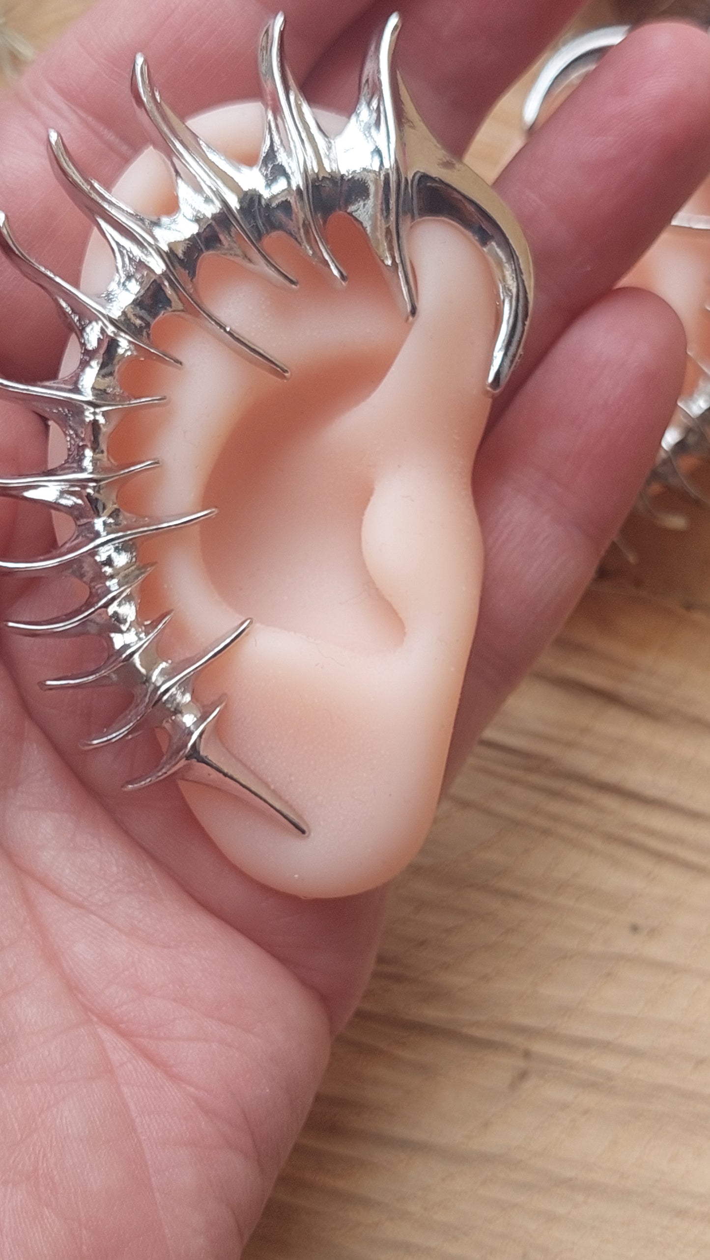 Elven Gothic Dragon Ear Cuffs – Silver Spiked Fantasy Clip-On Earrings for Left & Right Ear | No Piercing Required