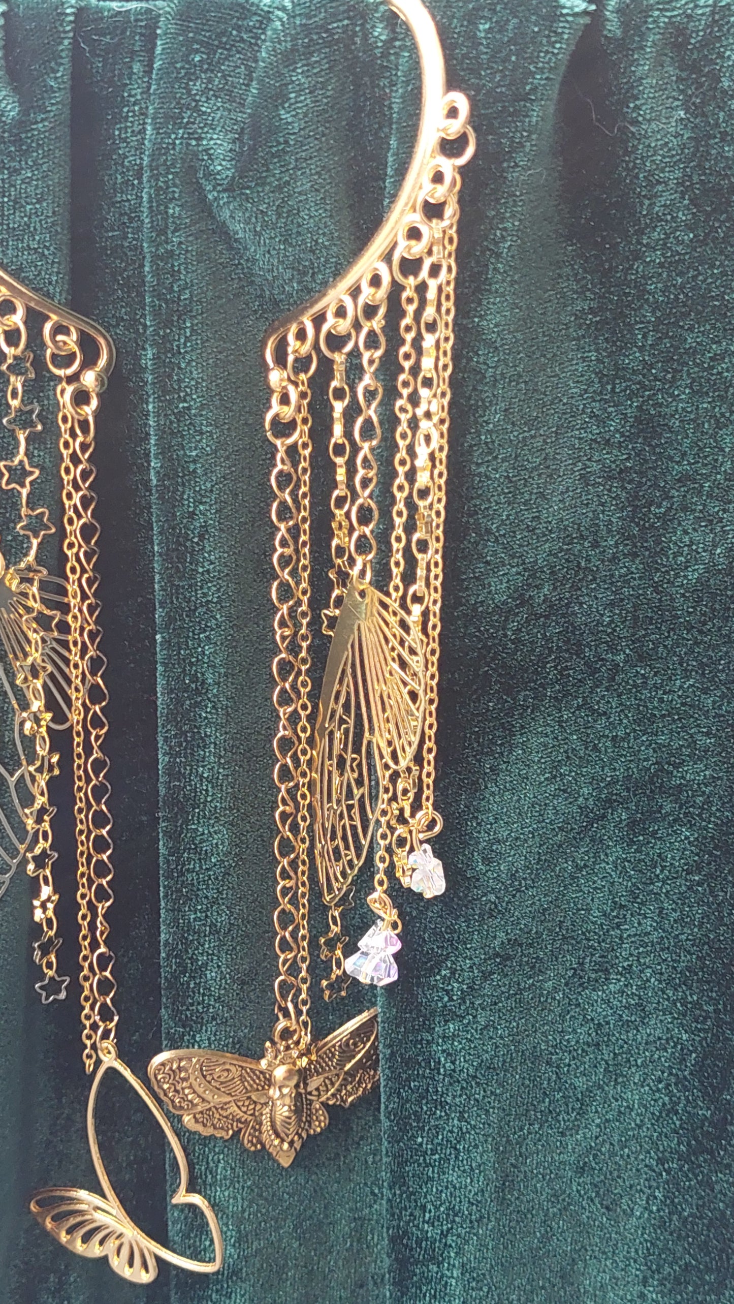 Mystical Moon Moth Ear Cuff – Gold Fairycore Butterfly Earcuff with Crystals | Non-Pierced Fantasy Jewelry, Handmade Gift