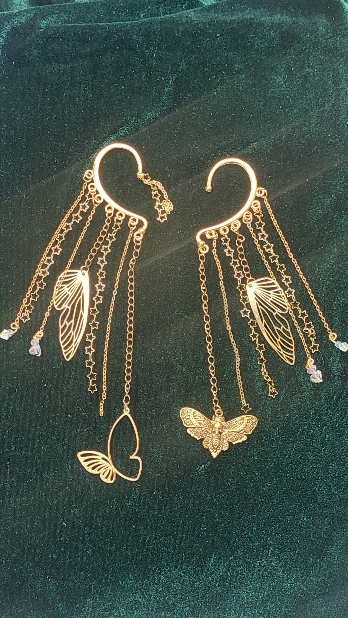 Mystical Moon Moth Ear Cuff – Gold Fairycore Butterfly Earcuff with Crystals | Non-Pierced Fantasy Jewelry, Handmade Gift