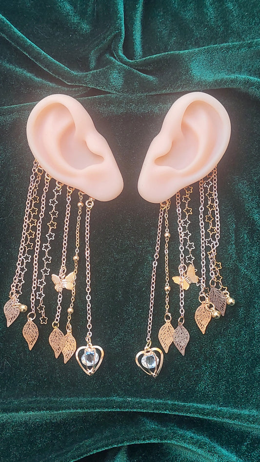 Fairy Elf Ear Cuffs, Gold Clip-On Fantasy Earrings, Handmade