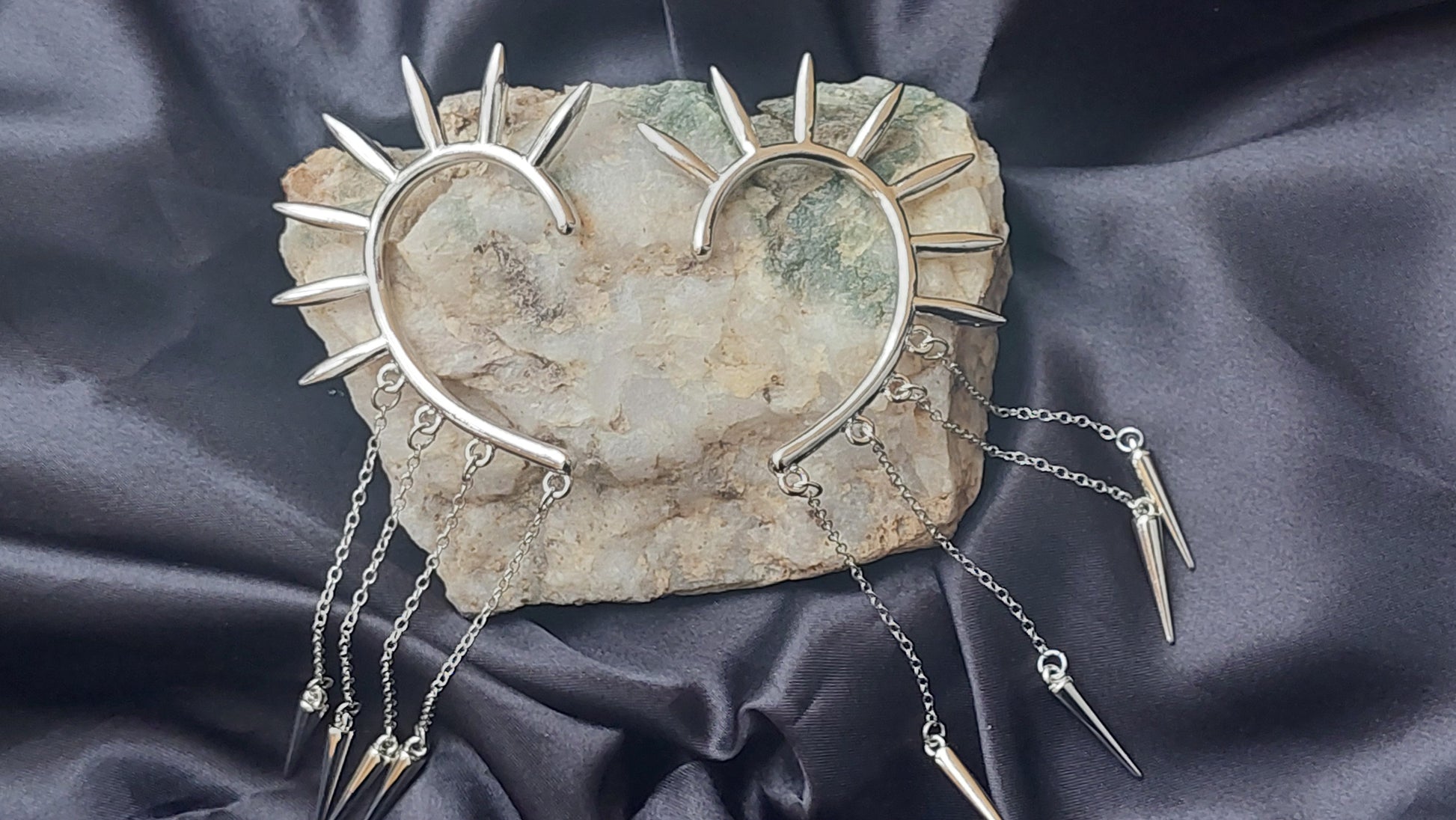 Silver Elf Ear Cuffs Spike Chain Ear Cuff, Punk Gothic No-Piercing Statement Earring Gift