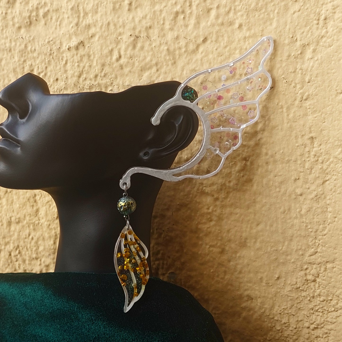 Handmade elf fairy ear cuffs with silver leaves &amp; violet butterflies. Lightweight, no piercing, perfect for fantasy lovers &amp; magical cosplay looks