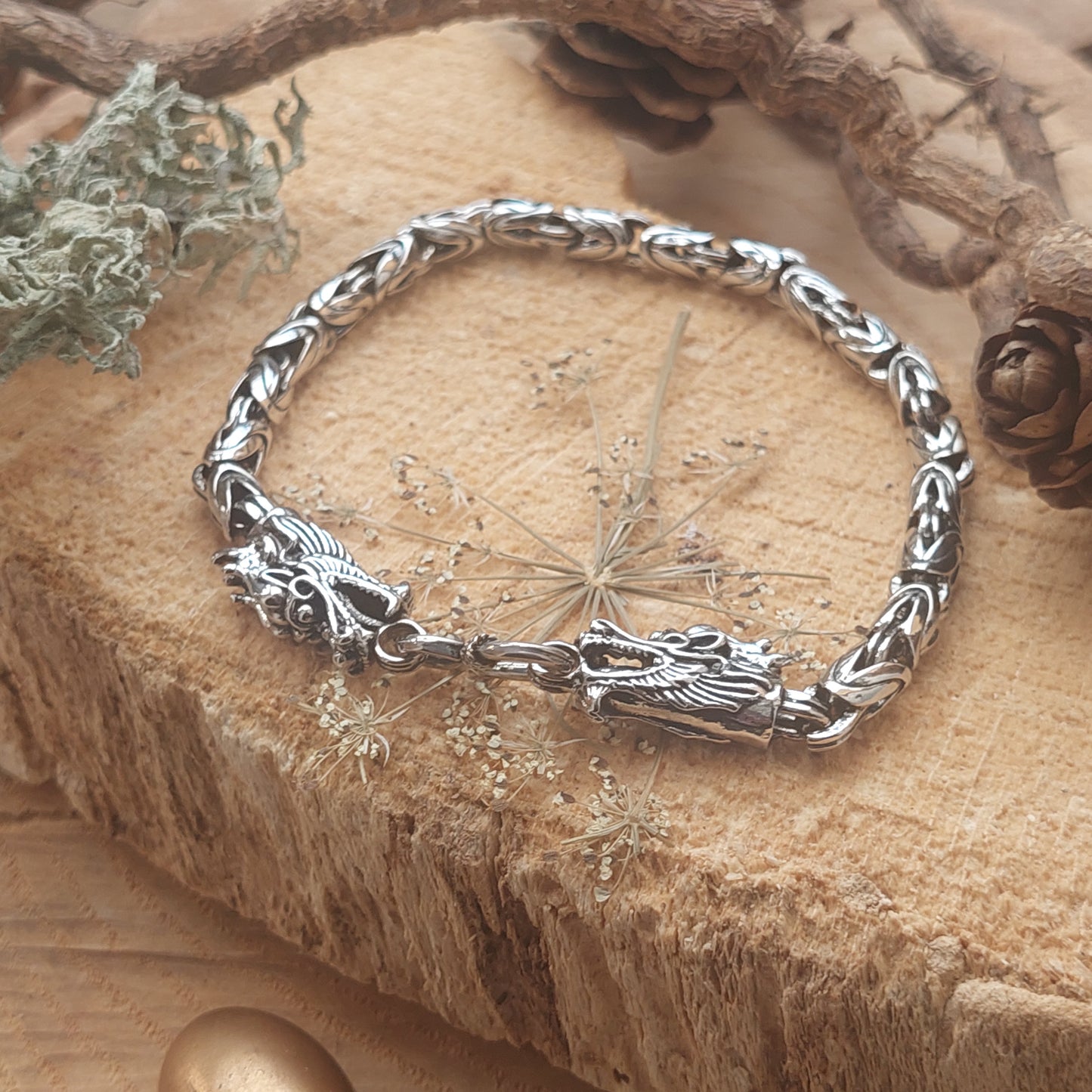 Dragon Jewelry Set, Gold, Silver Viking Bracelet, Earrings, Mythical Gift for Her, for Him