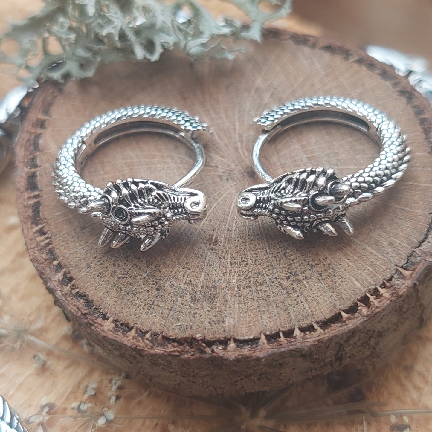 Dragon Jewelry Set, Gold, Silver Viking Bracelet, Earrings, Mythical Gift for Her, for Him
