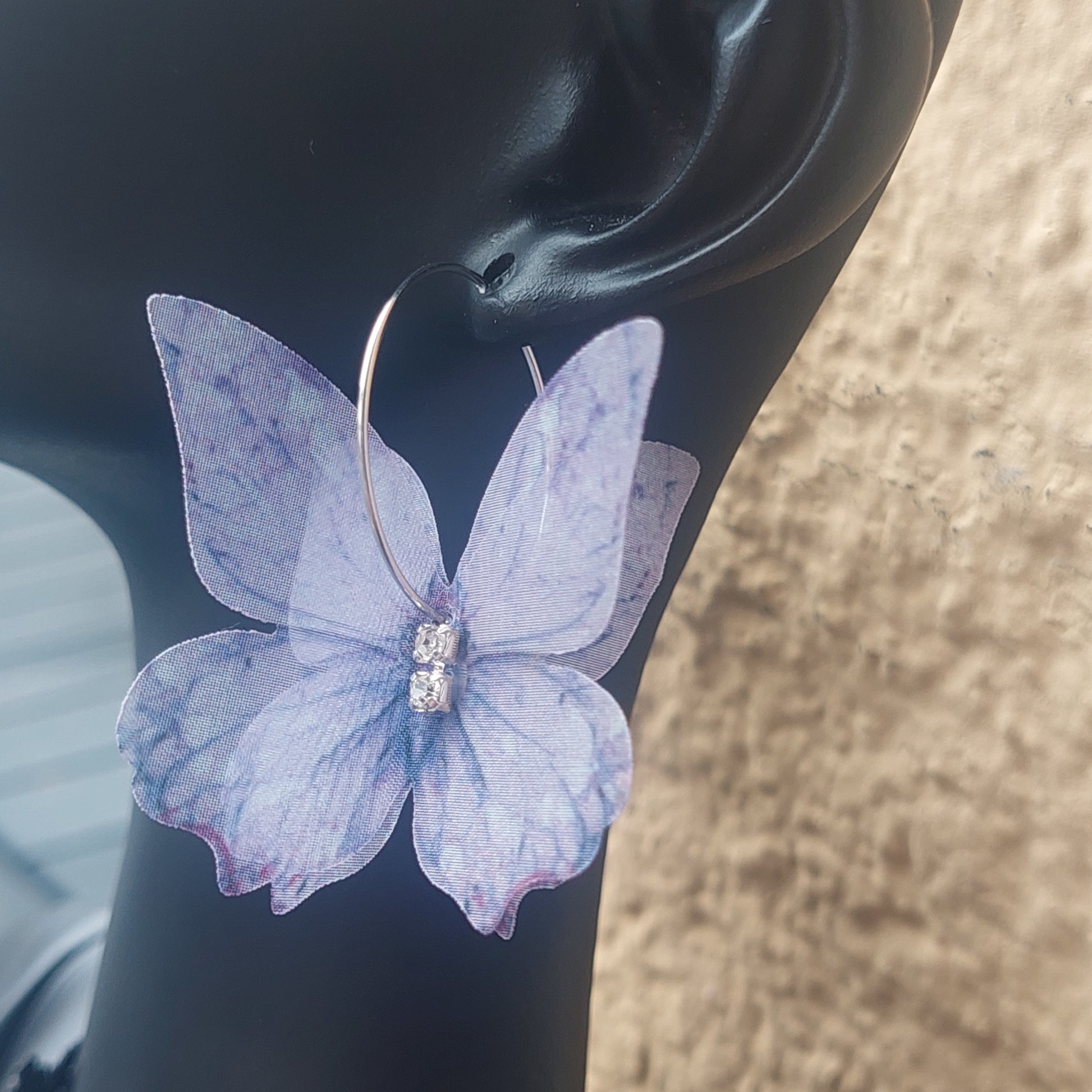 Silk Butterfly Hoop Earrings, Lightweight Fantasy Fairy Jewelry, Handmade Gift