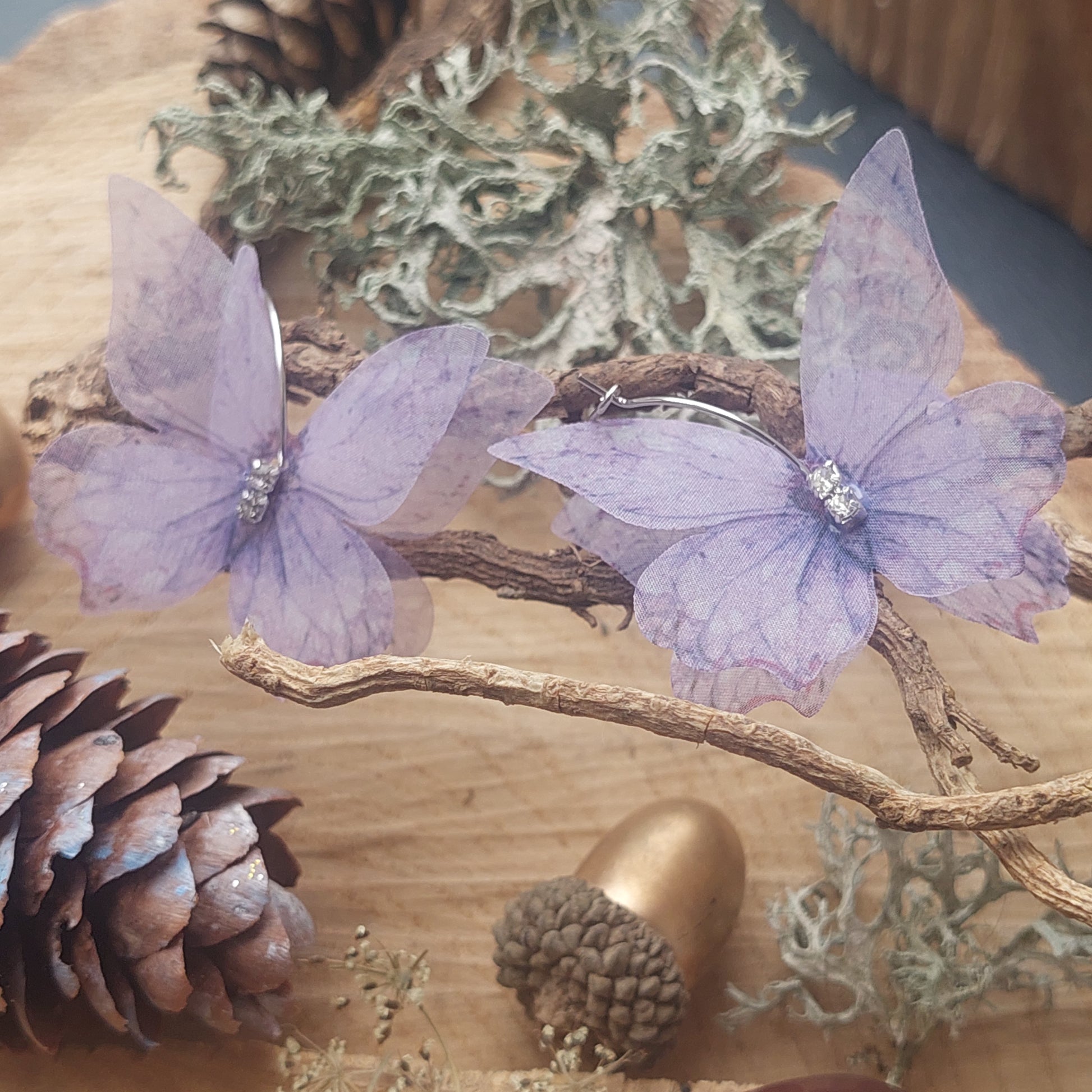 Silk Butterfly Hoop Earrings, Lightweight Fantasy Fairy Jewelry, Handmade Gift