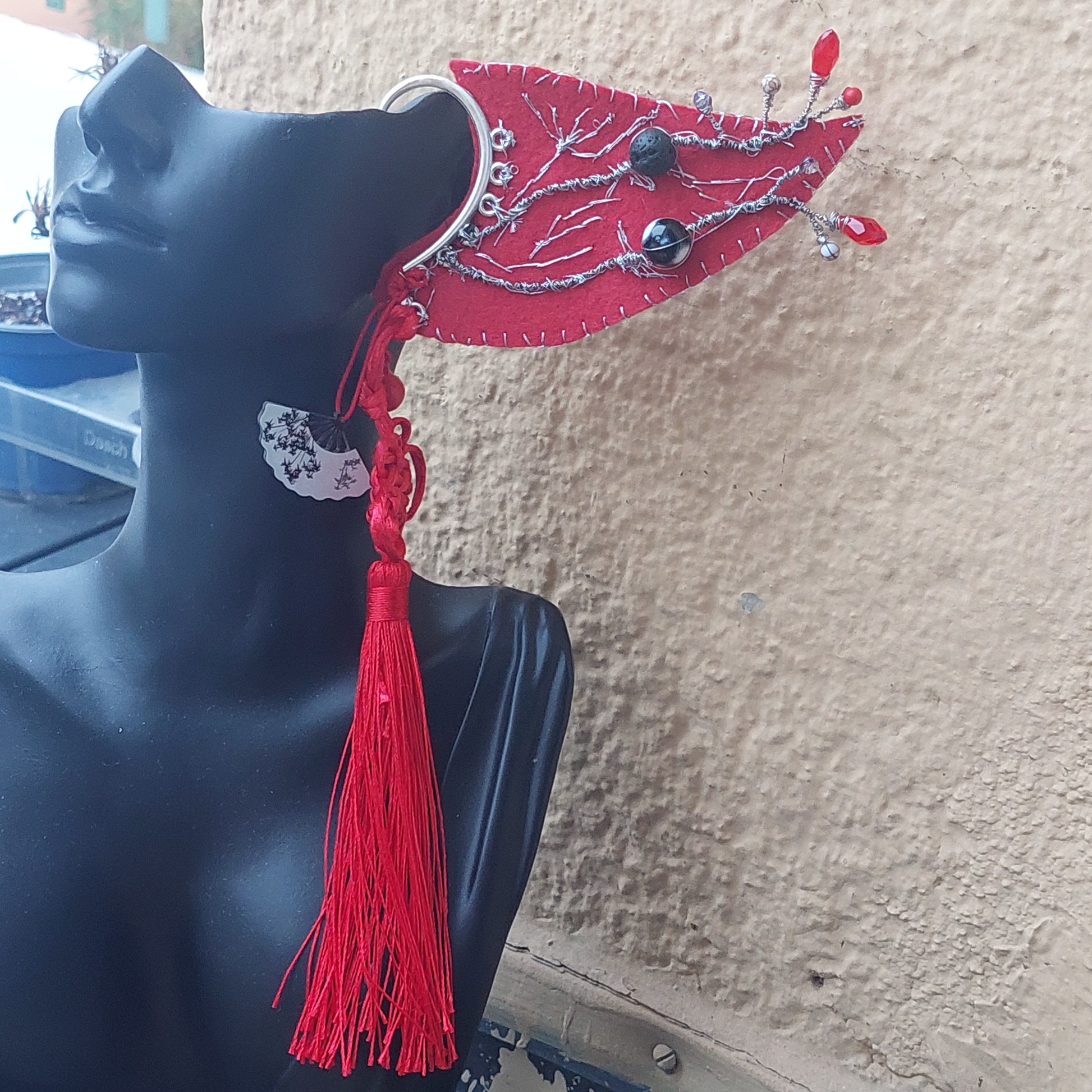 Red elf ear cuffs Chinese New Year fantasy handmade jewelry