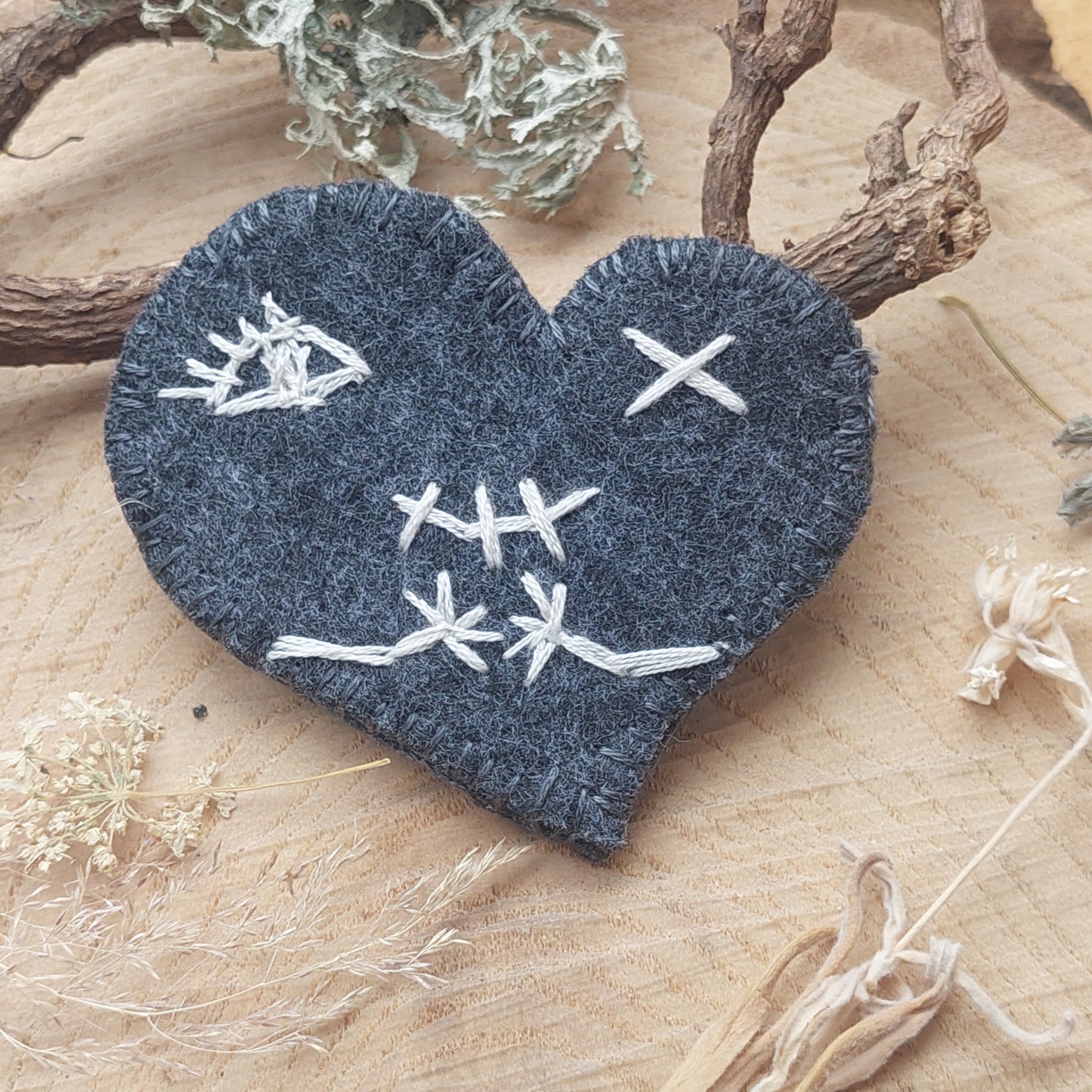 embroidered heart brooch dark romantic accessory