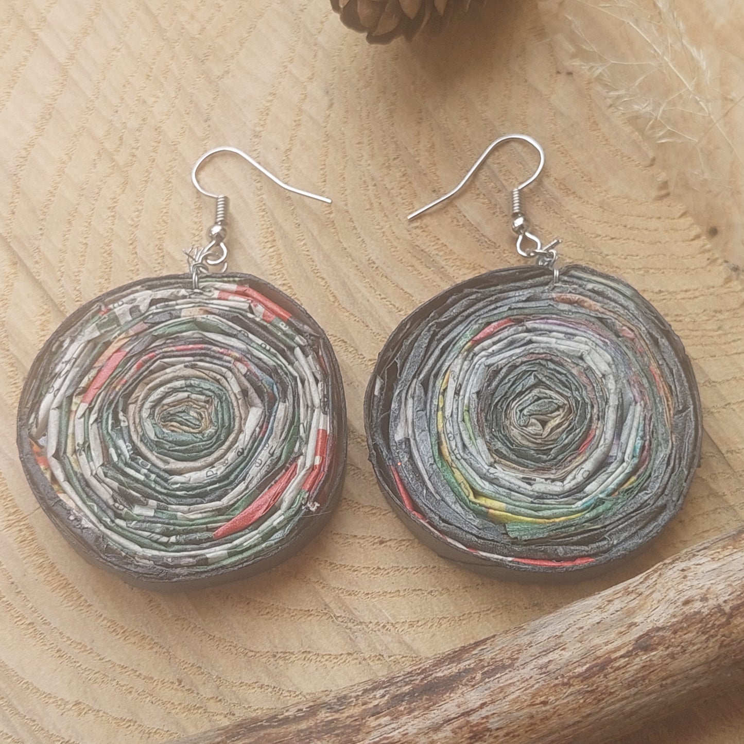 Upcycled Paper Statement Earrings - Eco-Friendly Handmade Jewelry - Unique Gift