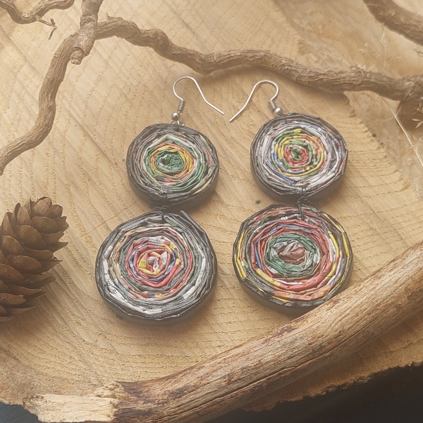 Upcycled Paper Statement Earrings - Eco-Friendly Handmade Jewelry - Unique Gift