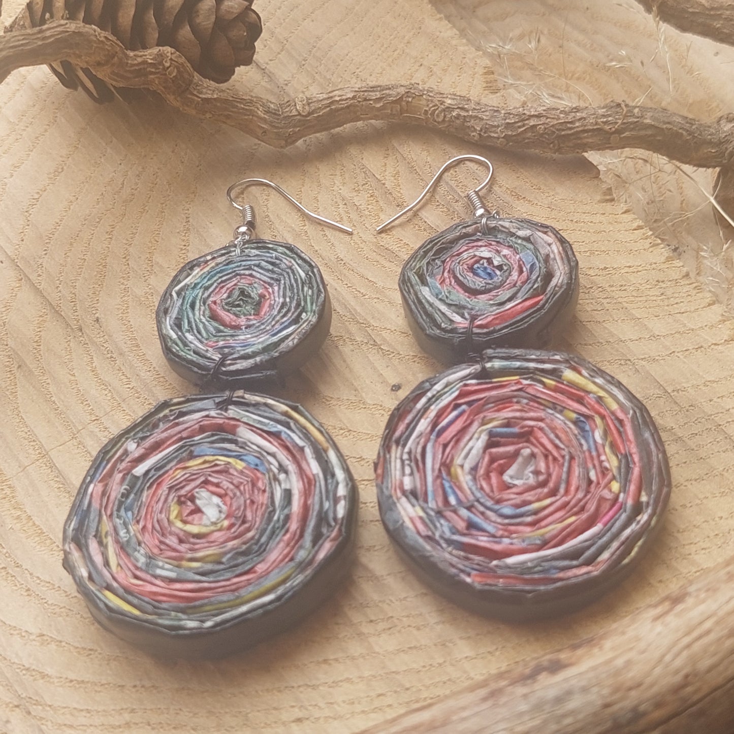 Upcycled Paper Statement Earrings - Eco-Friendly Handmade Jewelry - Unique Gift