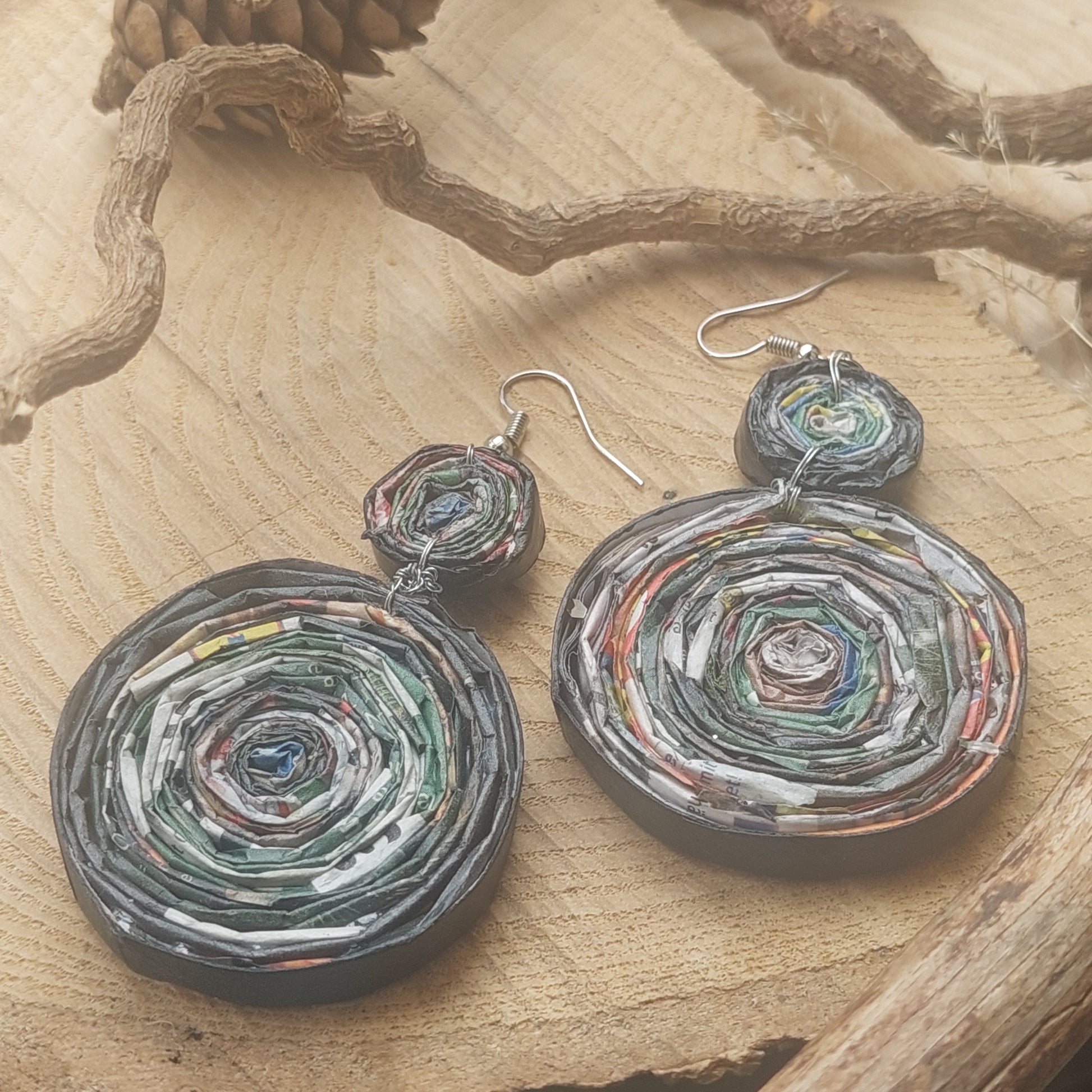 Upcycled paper statement earrings [Design Name] - eco-friendly handmade jewelry by Angelenade