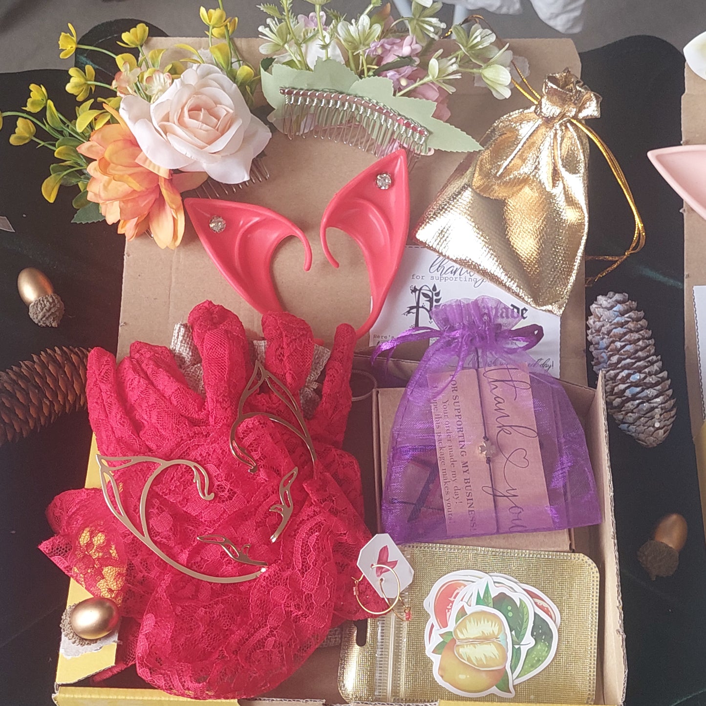 Fantasy mystery gift set with elf ear cuffs and enchanted accessories