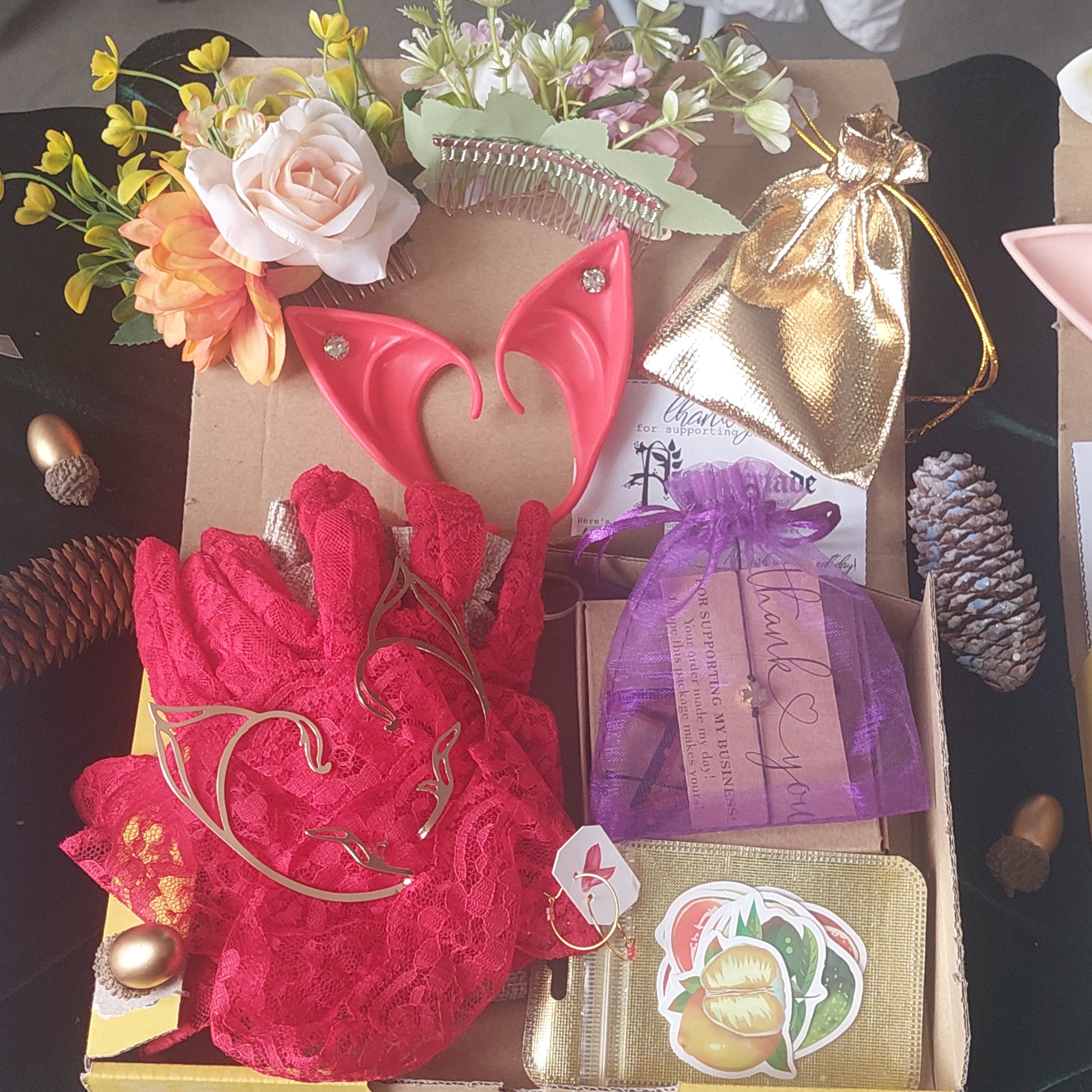 Fantasy mystery gift set with elf ear cuffs and enchanted accessories