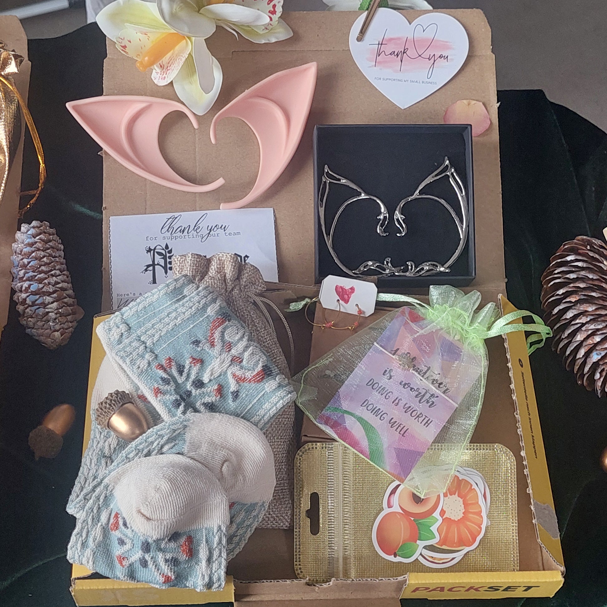Handmade fairy jewelry and elf accessories inside fantasy mystery box