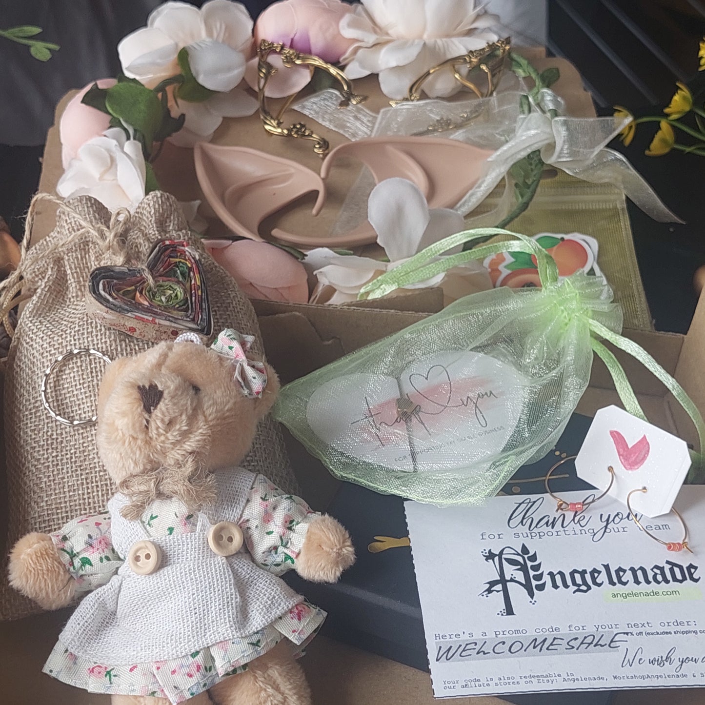 Fantasy mystery box packaging with organza bags and gift wrapping