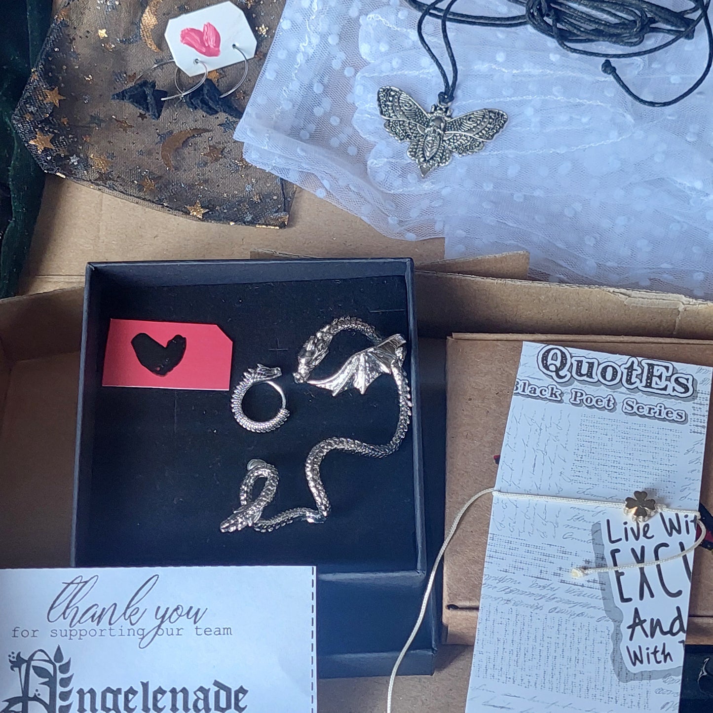 Dragon Mystery Box – Gothic Jewelry Set 5 Pcs | Ear Cuff, Earrings & Choker, Unique Gift