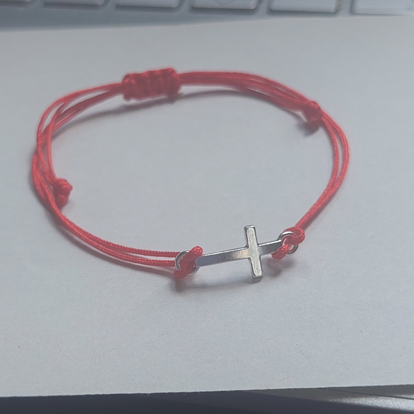 Red Macrame Cross Bracelet – Handmade Gothic Spiritual Jewelry, Unique Unisex Gift