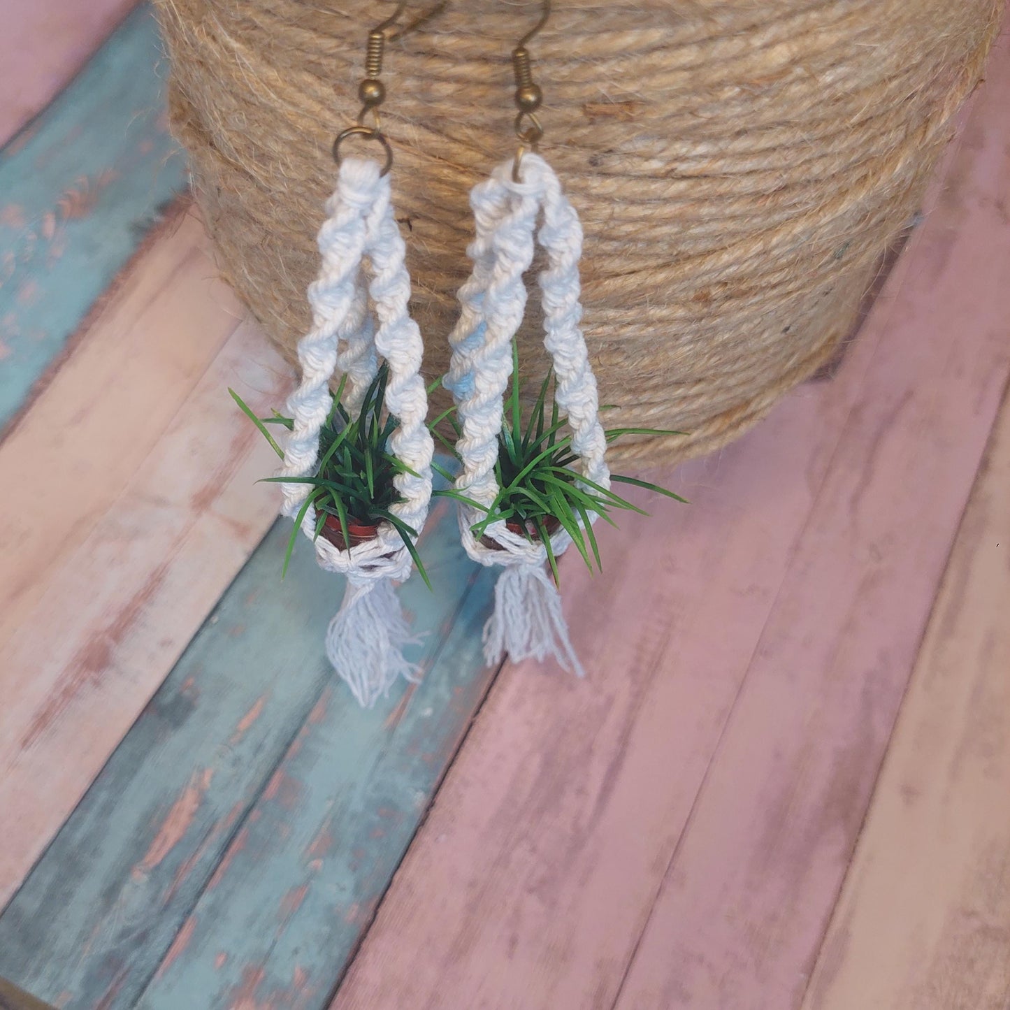 Boho Macramé Earrings with Mini Planter | Handmade Hanging Flower Pot Jewelry | Unique Bohemian Gift for Her