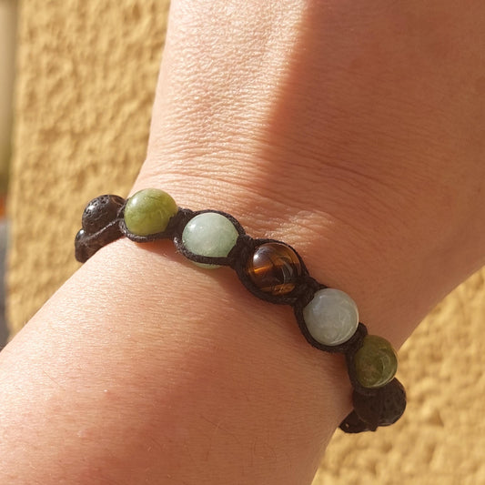 Gemstone Macrame Bracelet: Unisex Adjustable Bracelet Tiger's Eye, Peridot, Chrysoprase, Lava, Obsidian