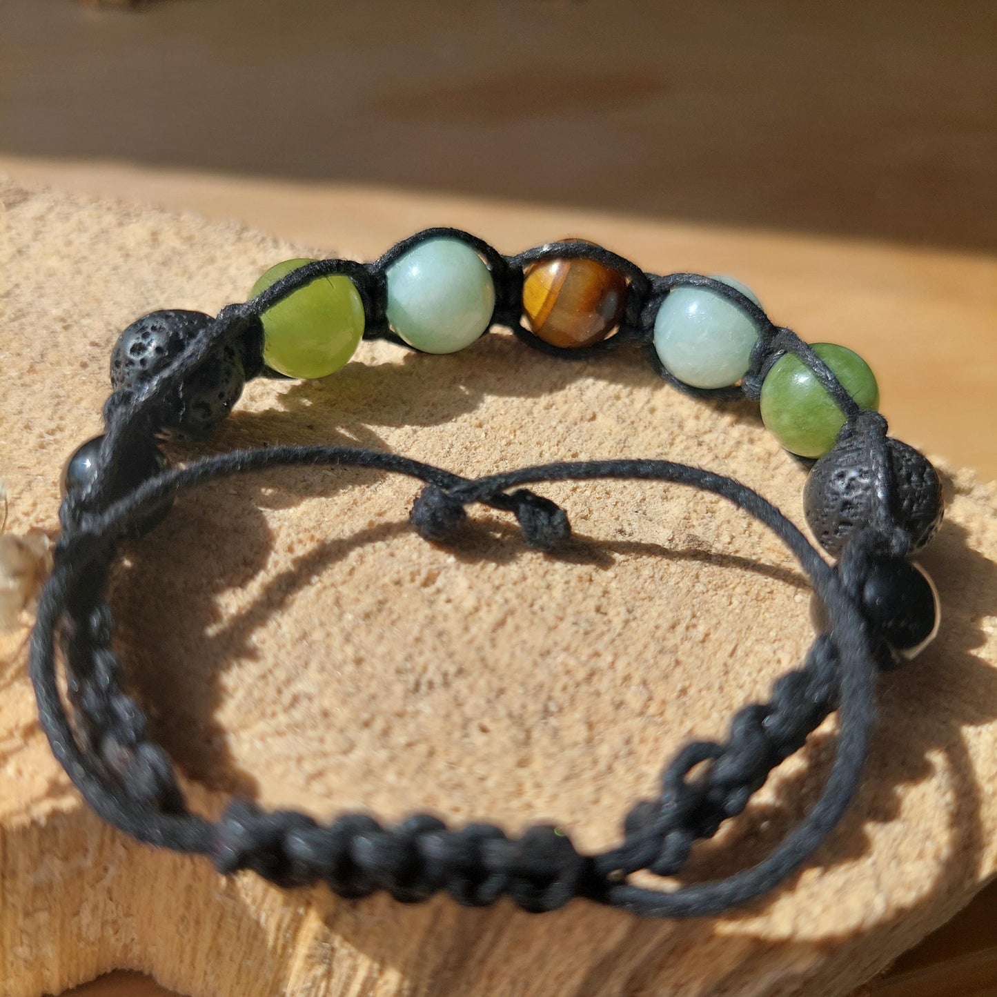 Gemstone Macrame Bracelet: Unisex Adjustable Bracelet Tiger's Eye, Peridot, Chrysoprase, Lava, Obsidian