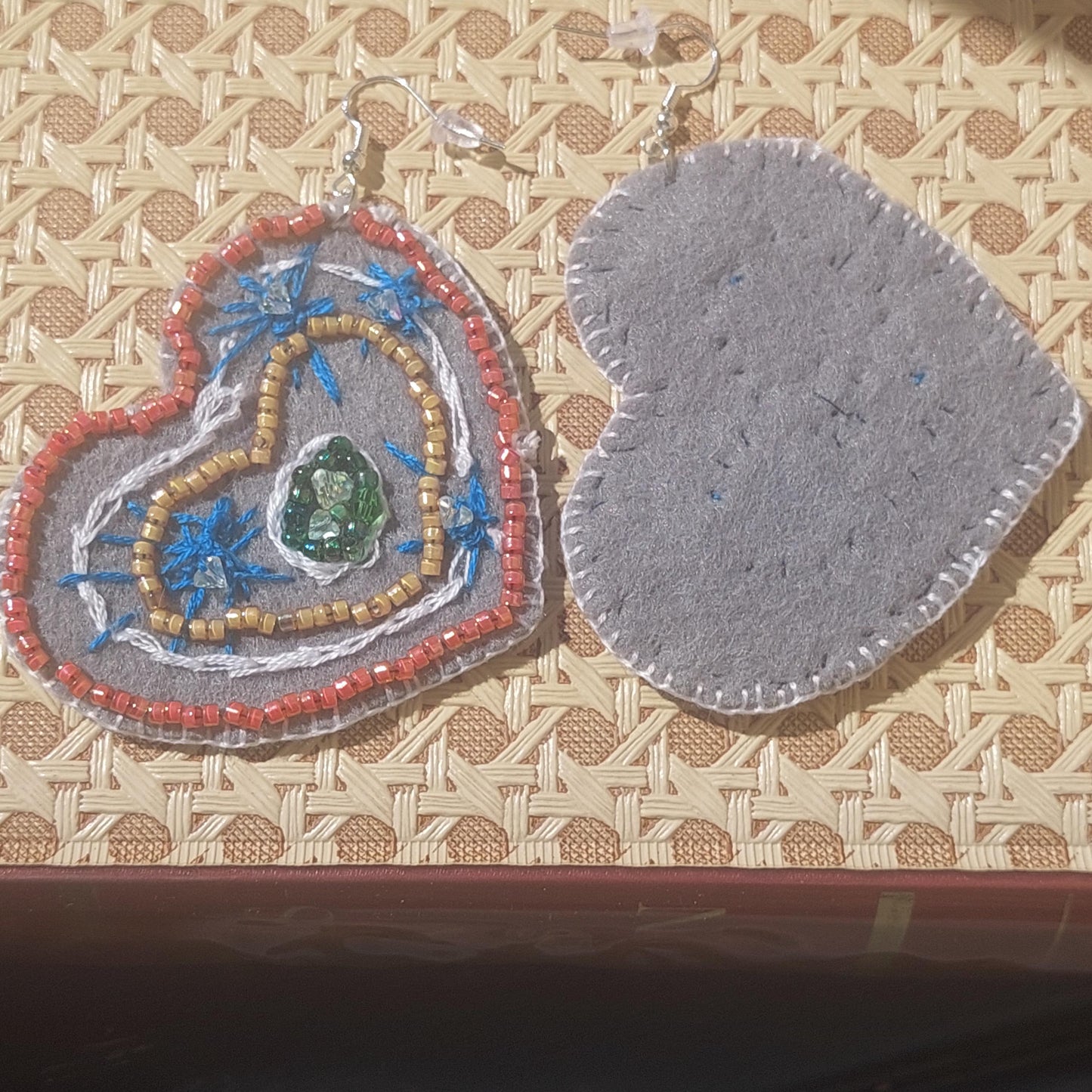 Statement Felt Heart Earrings - Handmade Beaded Boho Jewelry - Unique Gift