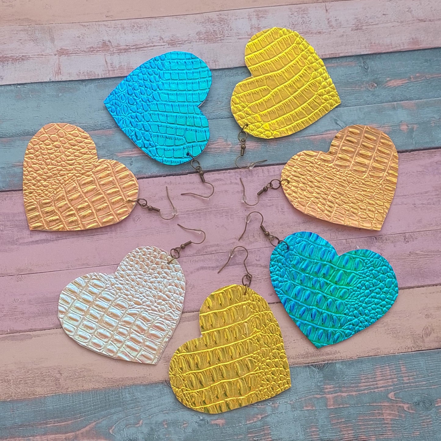 Holographic Dragon Heart Earrings | PU Leather Fantasy Statement Jewelr