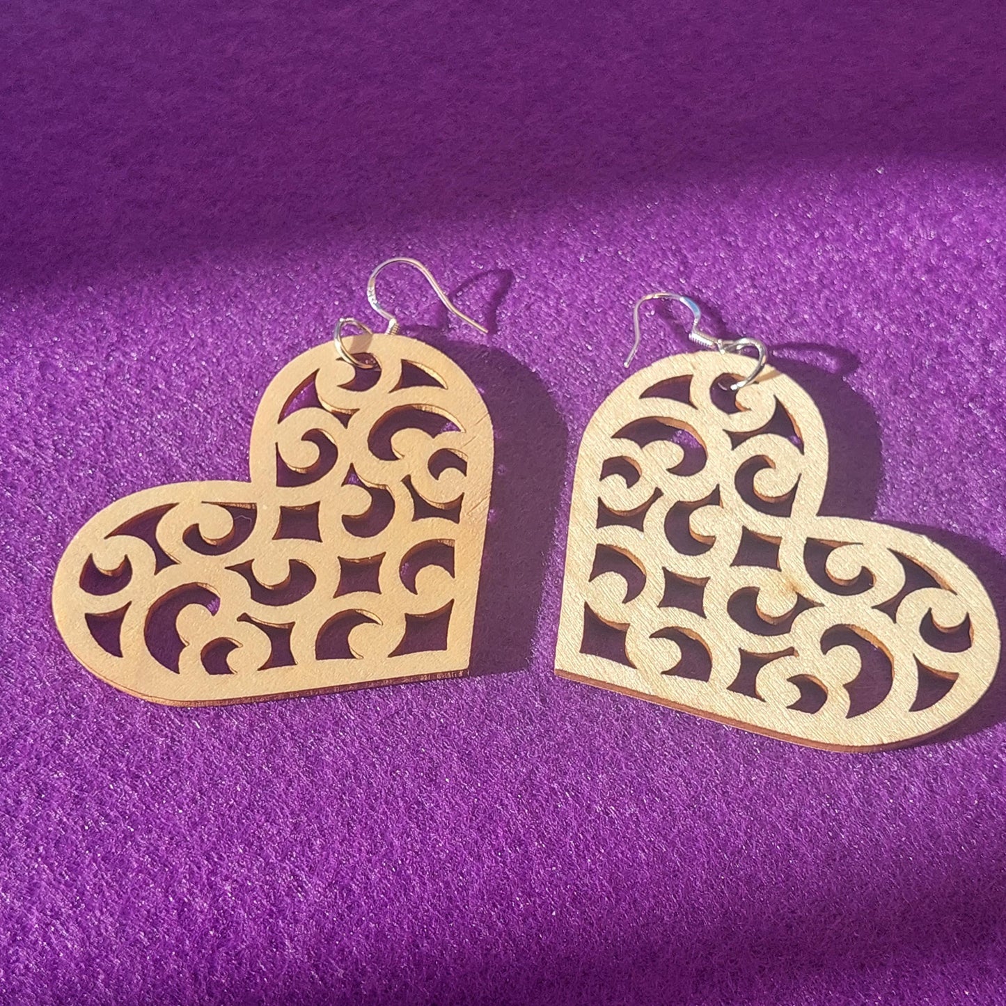 Handcrafted Wooden Heart Earrings – Lightweight Hypoallergenic Jewelry with Silver Hooks | Eco-Friendly Gift for Her