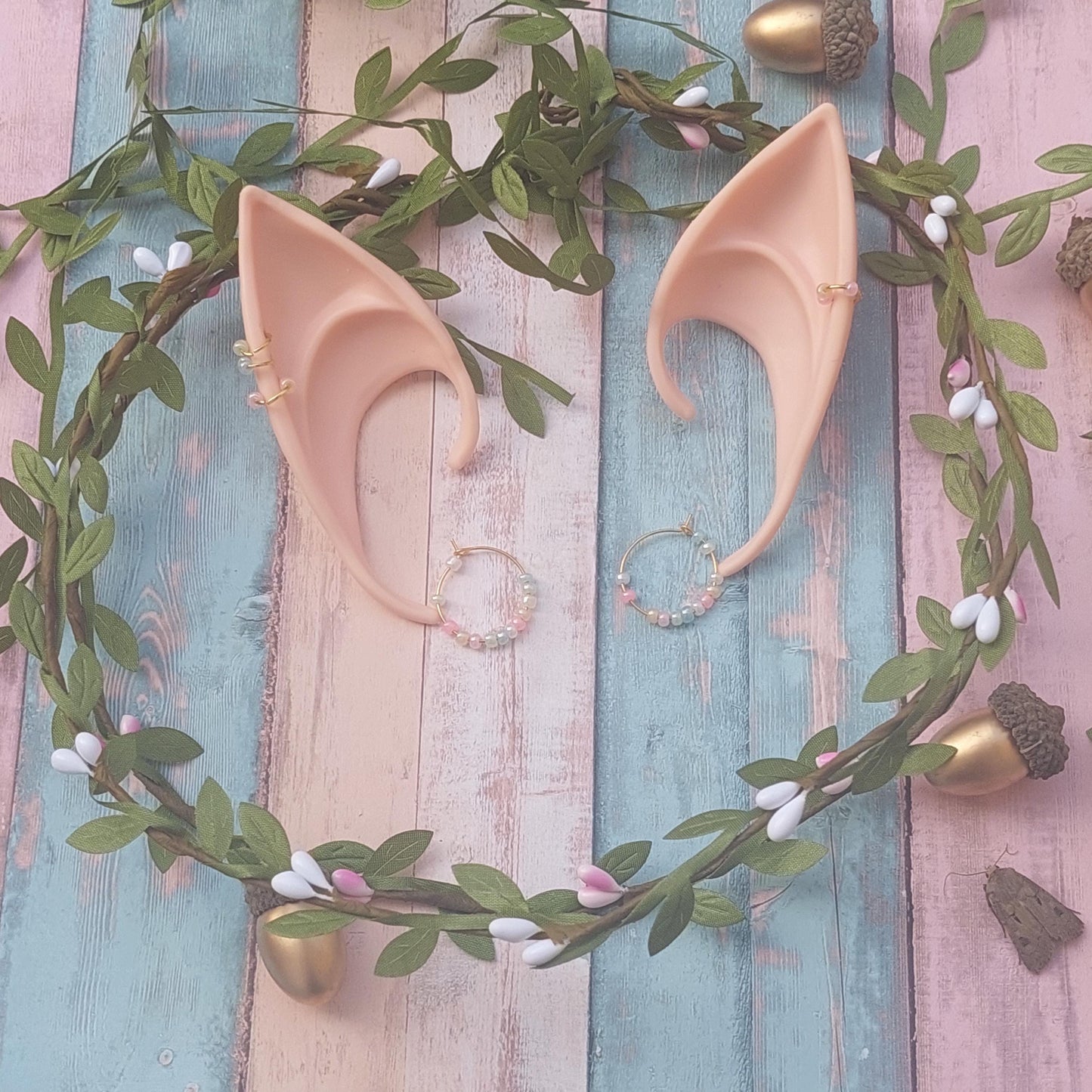 Elf Ears Silicone Set with Crown & Earrings - Fantasy Cosplay LARP Costume Accessory