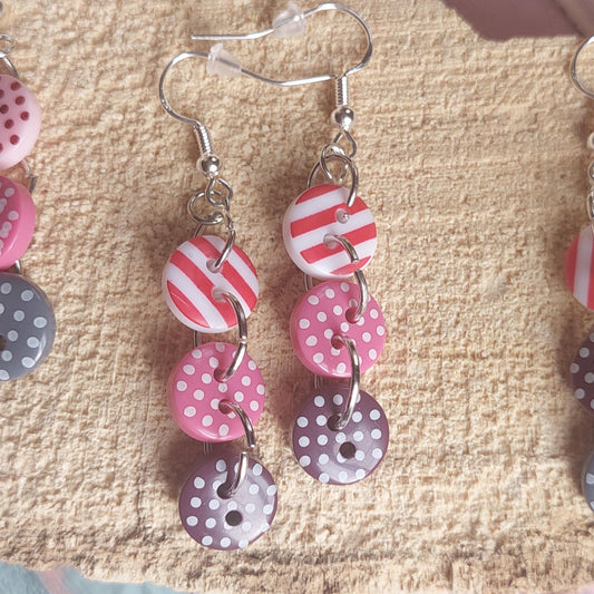 Colorful Button Dangle Earrings - Handmade 925 Sterling Silver - Unique Gift for Women