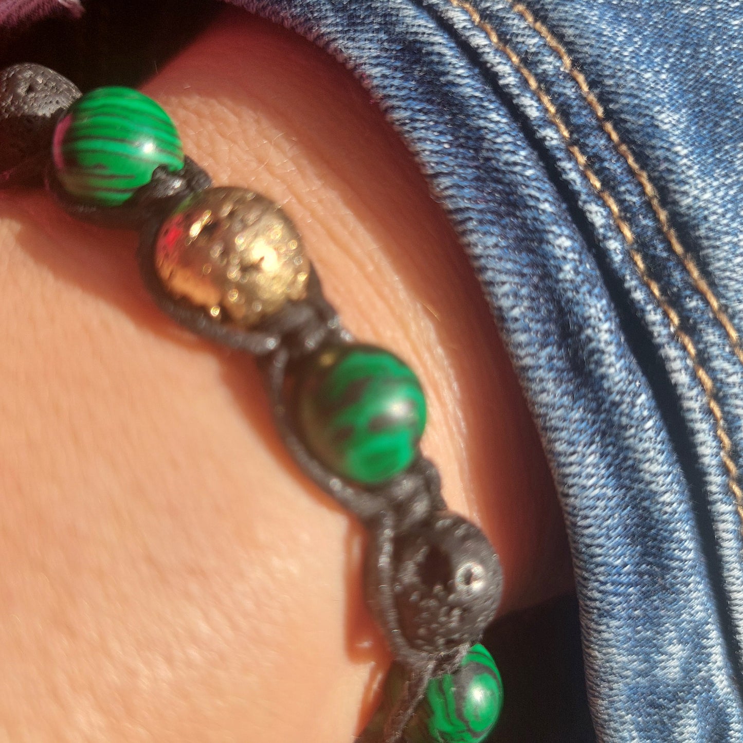 Bohemian Macrame Bracelet with Malachite & Lava Stone – Adjustable Handmade Gemstone Jewelry Gift for Him & Her