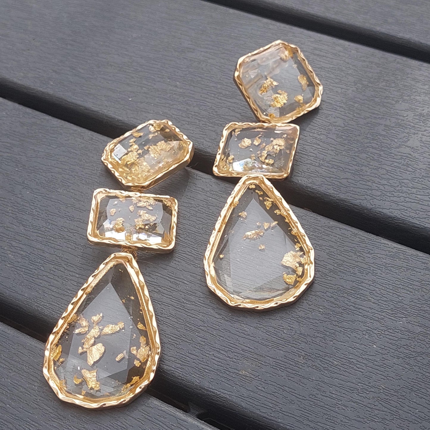 Glamorous Crystal Statement Earrings - Elegant Gold Resin Chandelier Jewelry, Vintage Boho Style, 10.5 cm Length, Gift Box Included