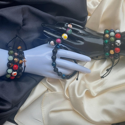 9-Piece Handmade Macrame Gemstone Bracelet Set | Unisex Boho Healing Stone Jewelry Gift