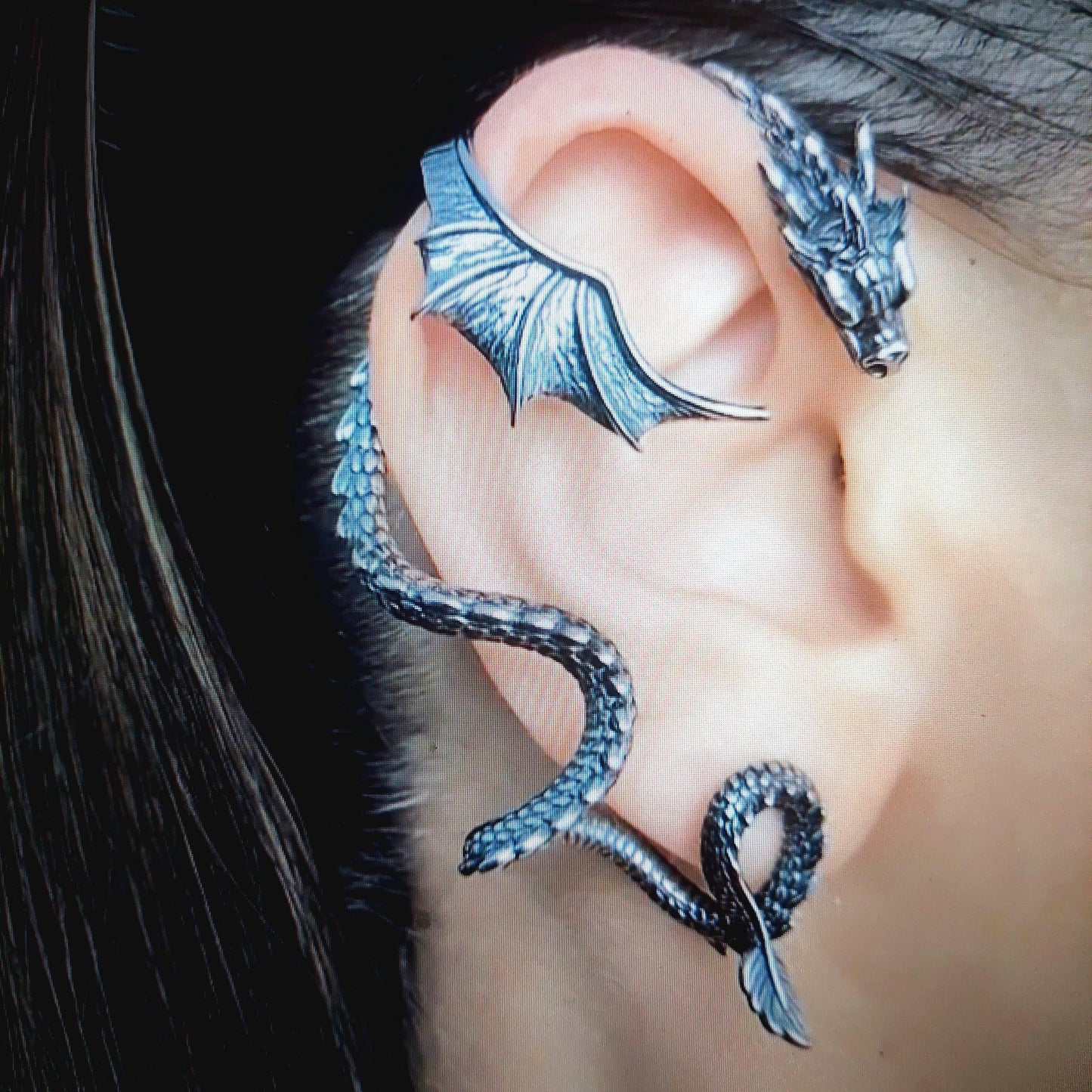 Dragon Ear Cuffs Set – Gold, Silver & Black Gothic Fantasy Jewelry | Bold Statement Earrings for Cosplay, LARP & Unique Gifts