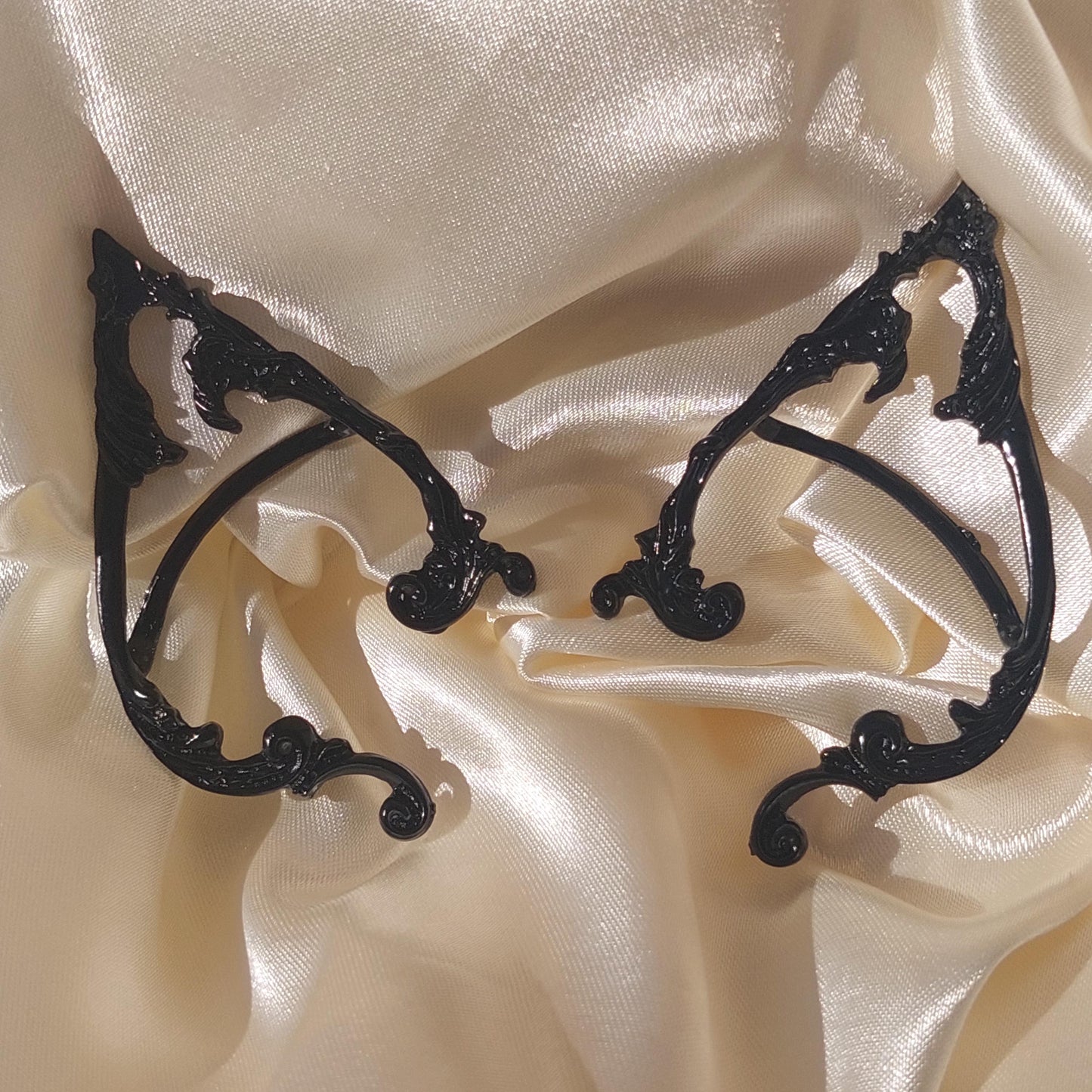 Mystical Elven Ear Cuffs – Silver & Black Fantasy Earrings for Pierced Ears | Enchanted Elf Jewelry for Cosplay, Festivals & Gifts (Set of 2)