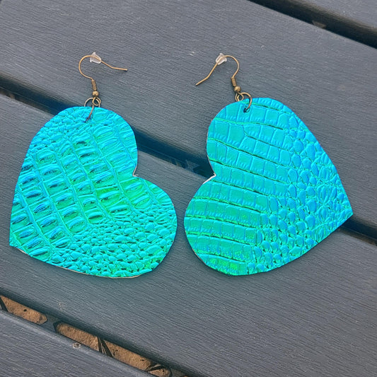 Holographic Dragon Heart Earrings | PU Leather Fantasy Statement Jewelr