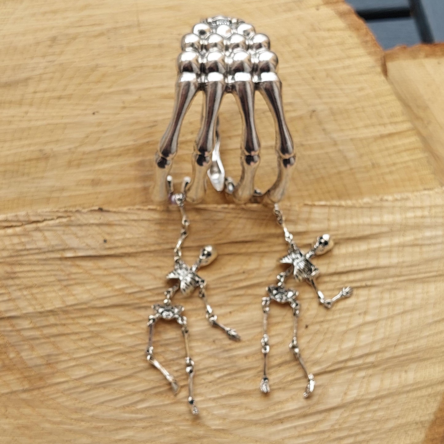 Gothic Skull Earrings & Claw Bracelet Set - Vintage Punk Jewelry Silver Gold