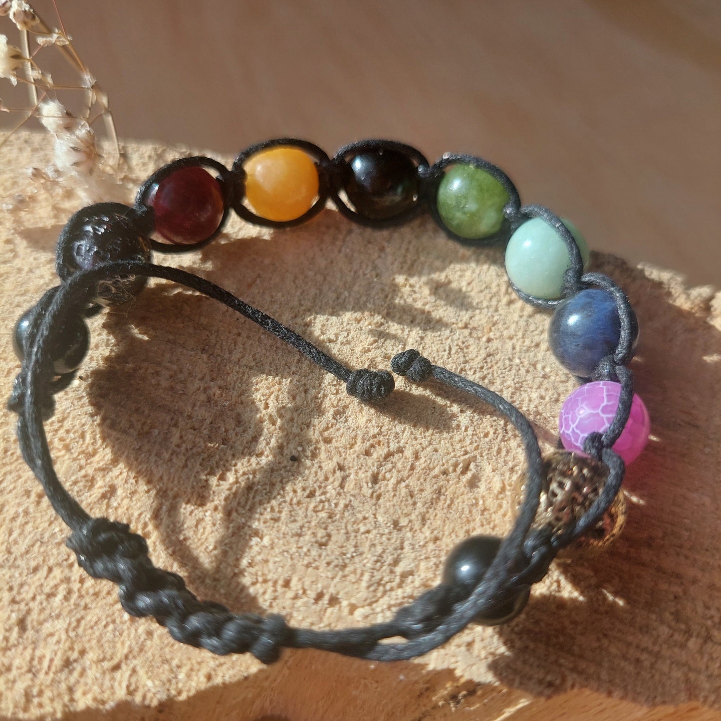 7 Chakra Healing Bracelet: Adjustable Gemstone Macrame Bracelet, Jewelry Gift for Her, for Him