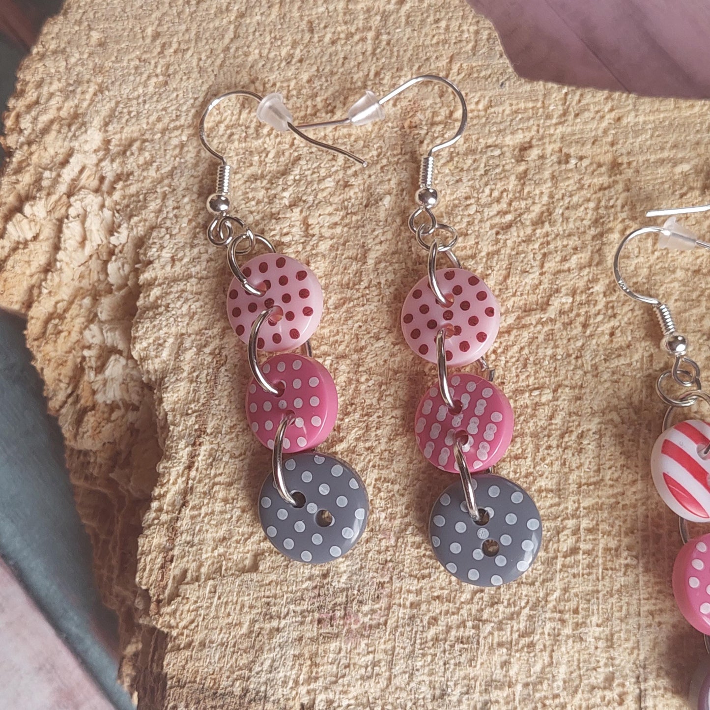 Colorful Button Dangle Earrings - Handmade 925 Sterling Silver - Unique Gift for Women